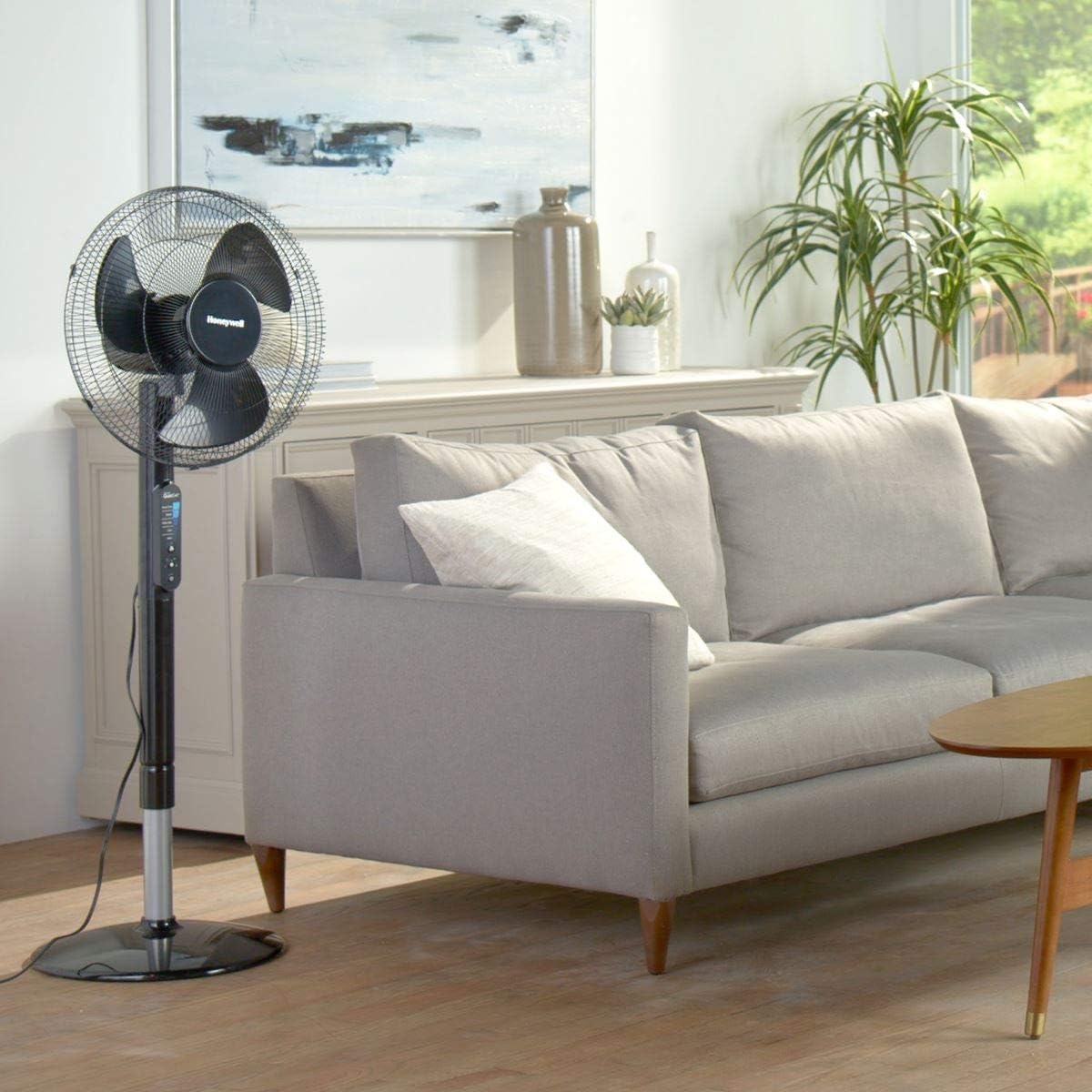 image:imageHoneywell Advanced QuietSet 16 Whole Room Stand Fan Black Ultra Quiet Pedestal Fan with Remote Control Oscillation and 5 Power Settings