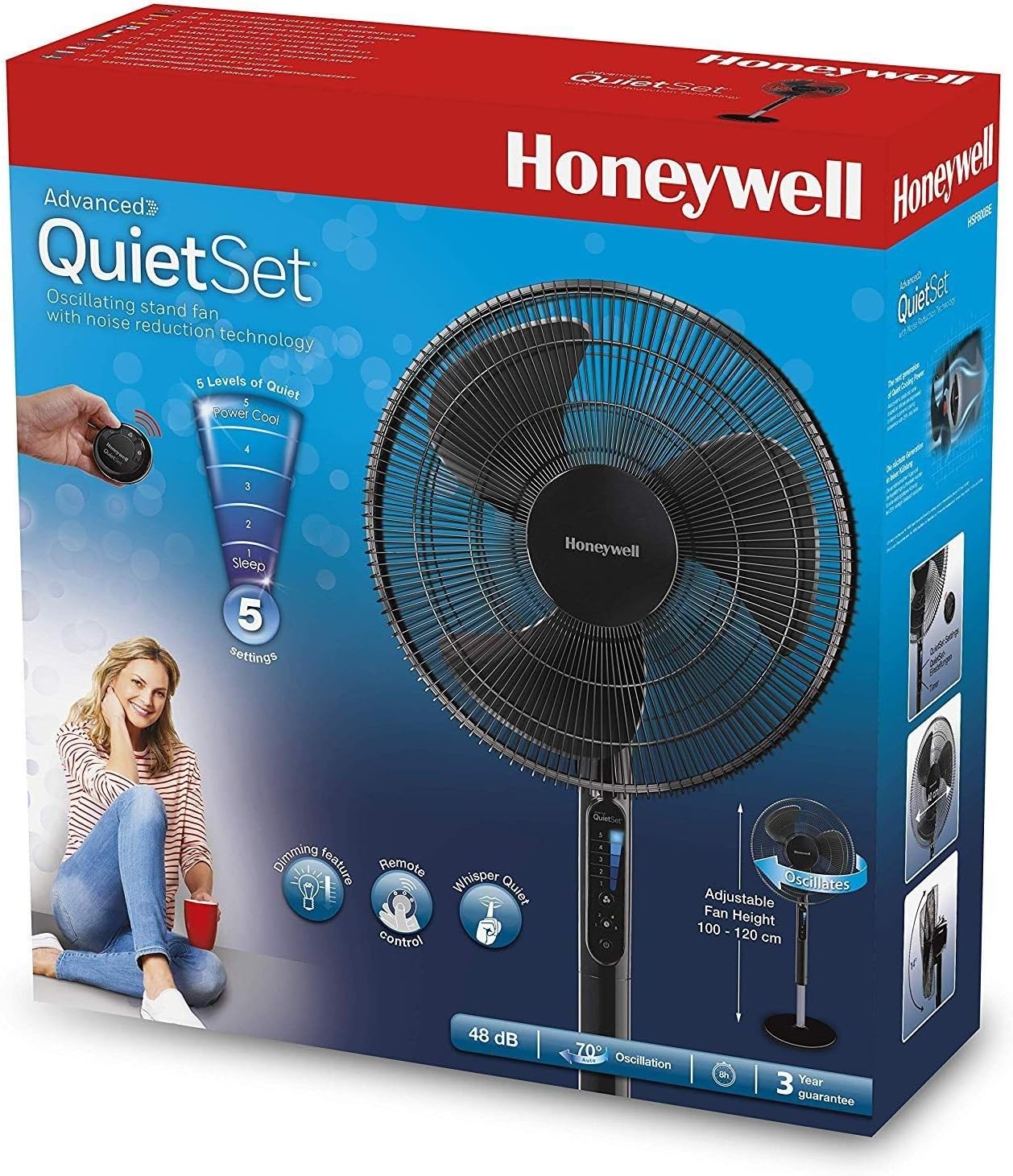 image:imageHoneywell Advanced QuietSet 16 Whole Room Stand Fan Black Ultra Quiet Pedestal Fan with Remote Control Oscillation and 5 Power Settings