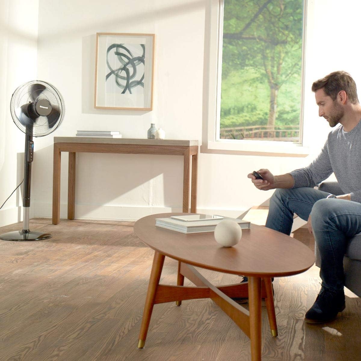 image:imageHoneywell Advanced QuietSet 16 Whole Room Stand Fan Black Ultra Quiet Pedestal Fan with Remote Control Oscillation and 5 Power Settings