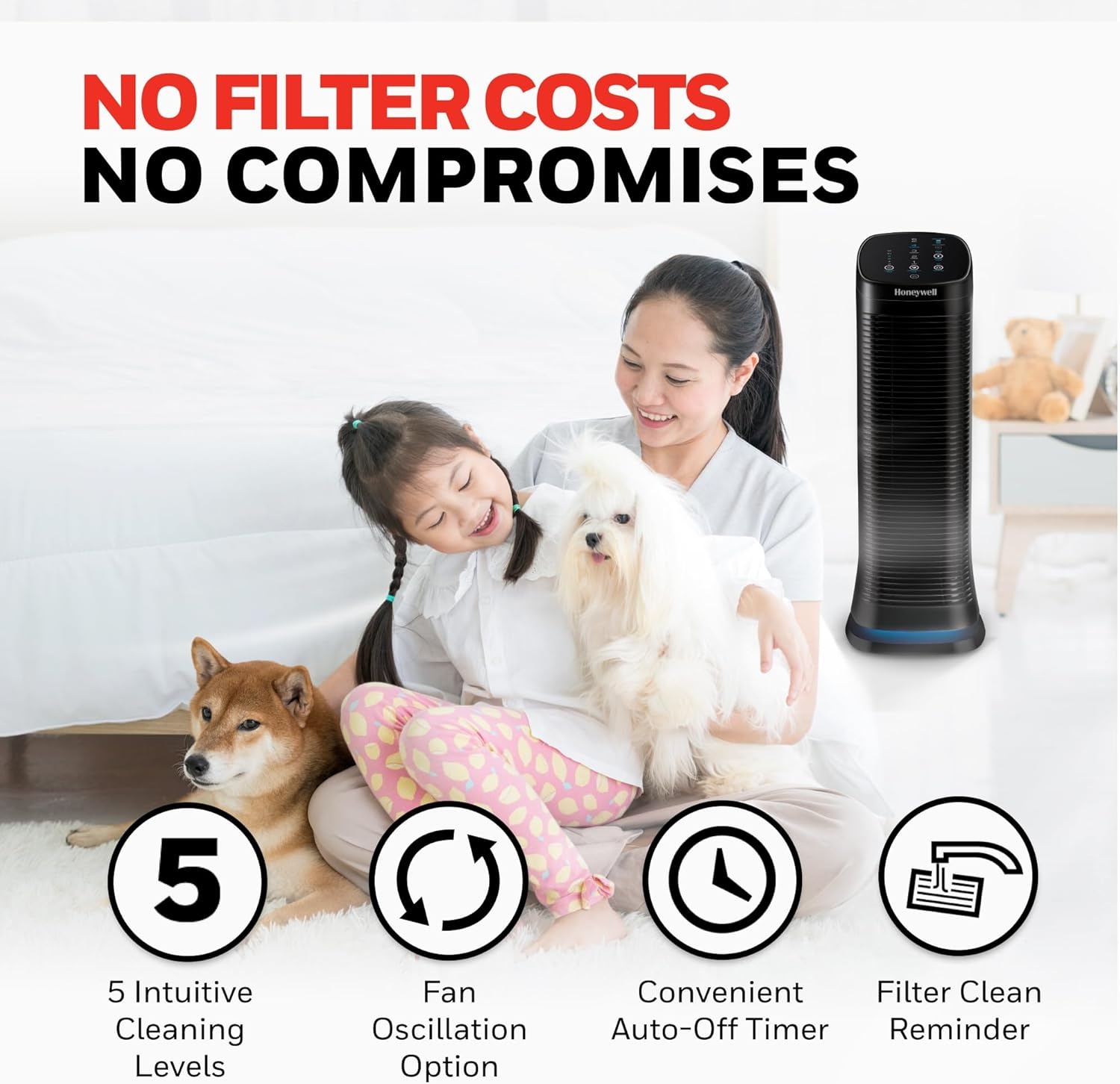 image:imageHoneywell Air Genius 5 Air Purifier for Large Rooms up to 1200 Ft Permanent Washable Filters Reduces Dust Pollen Pet Dander Odors Smoke Black HFD320