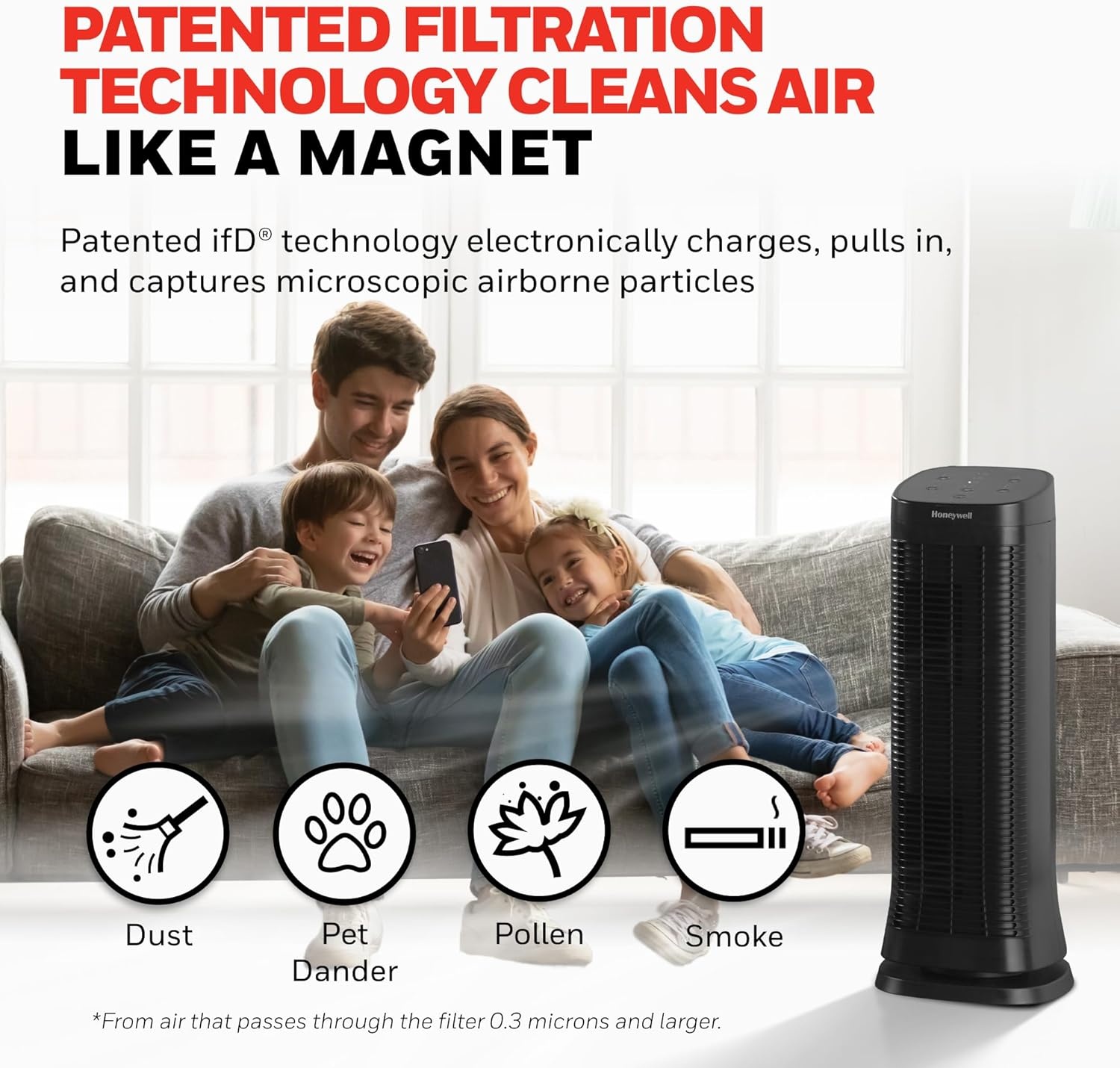 image:imageHoneywell Air Genius 5 Air Purifier for Large Rooms up to 1200 Ft Permanent Washable Filters Reduces Dust Pollen Pet Dander Odors Smoke Black HFD320