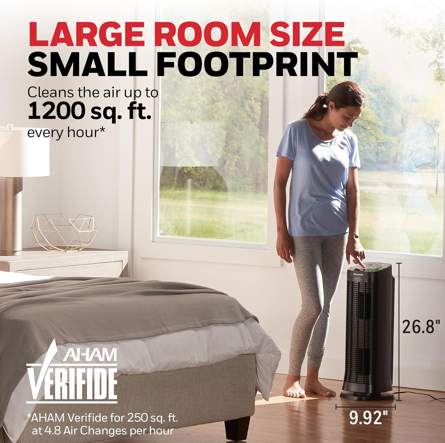 image:imageHoneywell Air Genius 5 Air Purifier for Large Rooms up to 1200 Ft Permanent Washable Filters Reduces Dust Pollen Pet Dander Odors Smoke Black HFD320