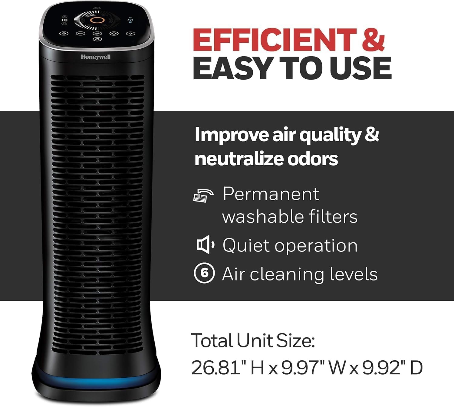 image:imageHoneywell Air Genius Air Purifier for Home Large Rooms up to 1268Ft with Permanent Washable Filter Reduces Dust Pollen Pet Dander Odors Smoke Black HFD360
