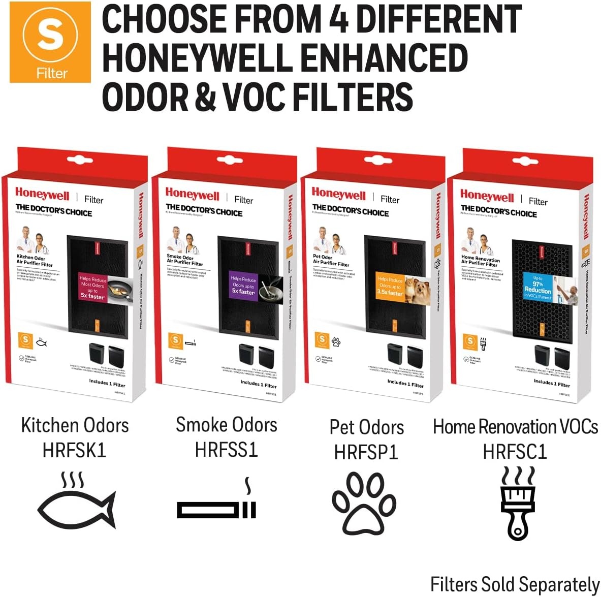 image:imageHoneywell Air Purifier Filter for Smoke Odor Filter S for HPA3000 PowerPlus and HPA5000 Insight Series HRFSS1Pack of 4
