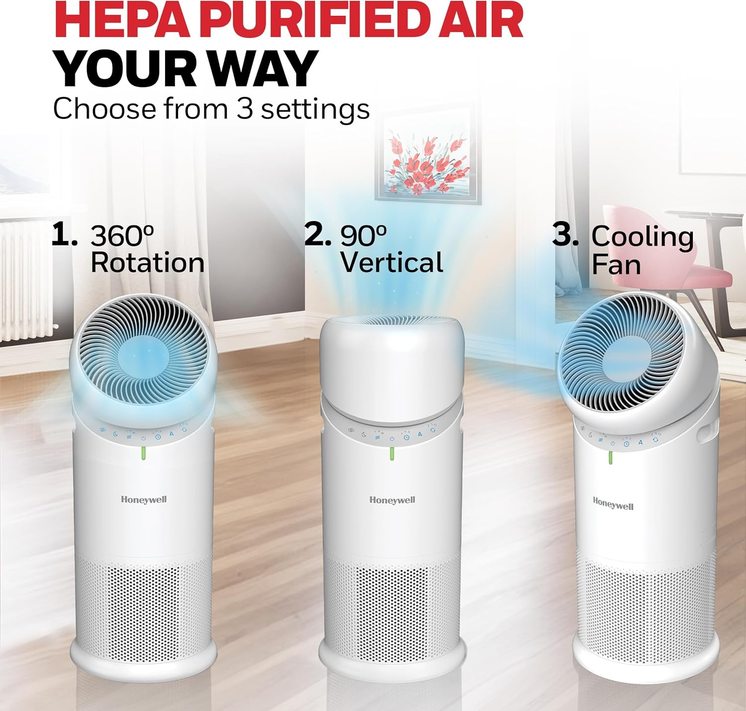 image:imageHoneywell Allergen Plus 3in1 HEPA Air Purifier for Home Fan amp Adjustable Airflow for Large Rooms up to 1928 Ft Air Quality Sensor Reduces Allergens Pet Dander amp Odors HPA6000 WhiteWhite