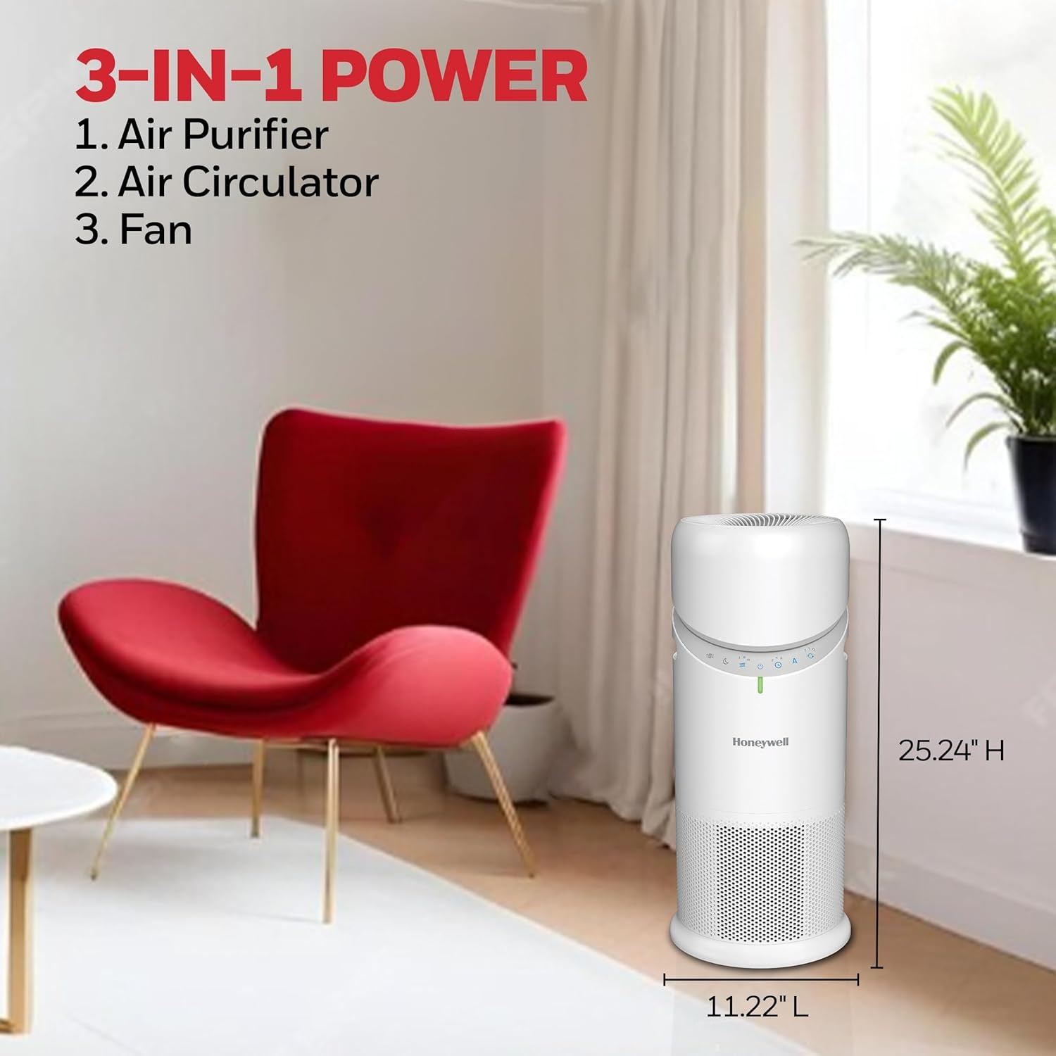 image:imageHoneywell Allergen Plus 3in1 HEPA Air Purifier for Home Fan amp Adjustable Airflow for Large Rooms up to 1928 Ft Air Quality Sensor Reduces Allergens Pet Dander amp Odors HPA6000 WhiteWhite