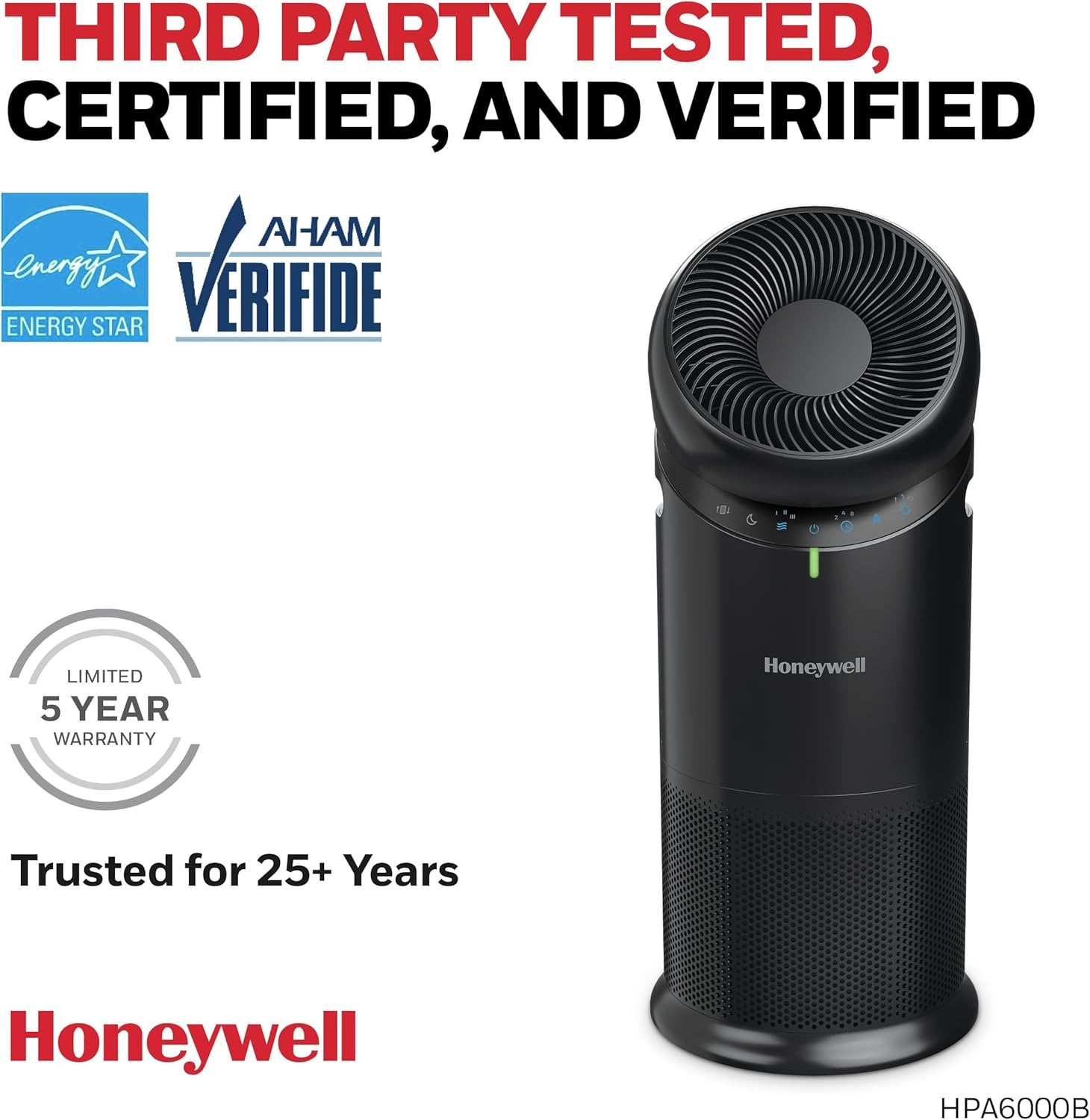 image:imageHoneywell Allergen Plus 3in1 HEPA Air Purifier for Home Fan amp Adjustable Airflow for Large Rooms up to 1928 Ft Air Quality Sensor Reduces Allergens Pet Dander amp Odors HPA6000 WhiteBlack