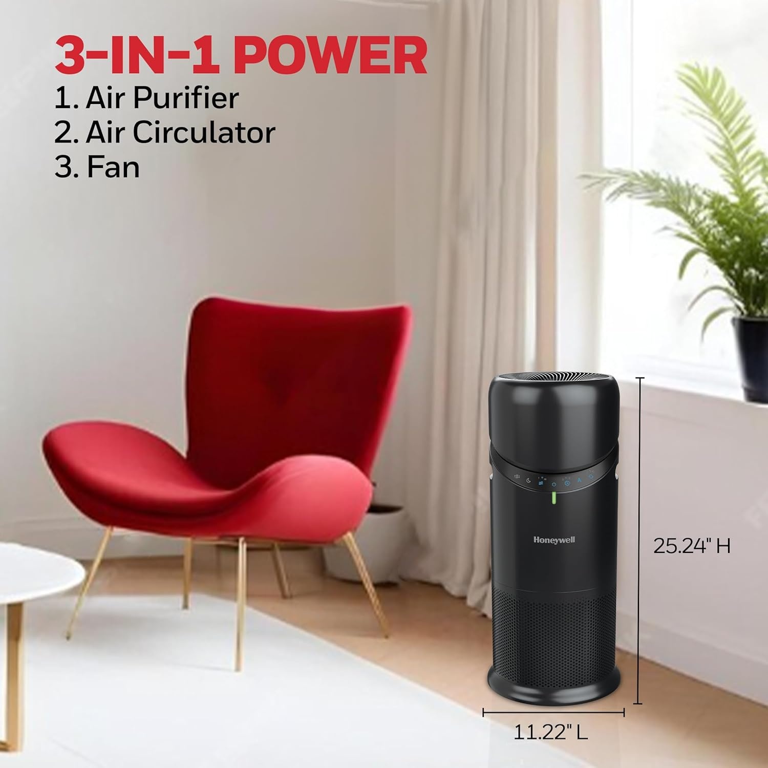 image:imageHoneywell Allergen Plus 3in1 HEPA Air Purifier for Home Fan amp Adjustable Airflow for Large Rooms up to 1928 Ft Air Quality Sensor Reduces Allergens Pet Dander amp Odors HPA6000 WhiteBlack