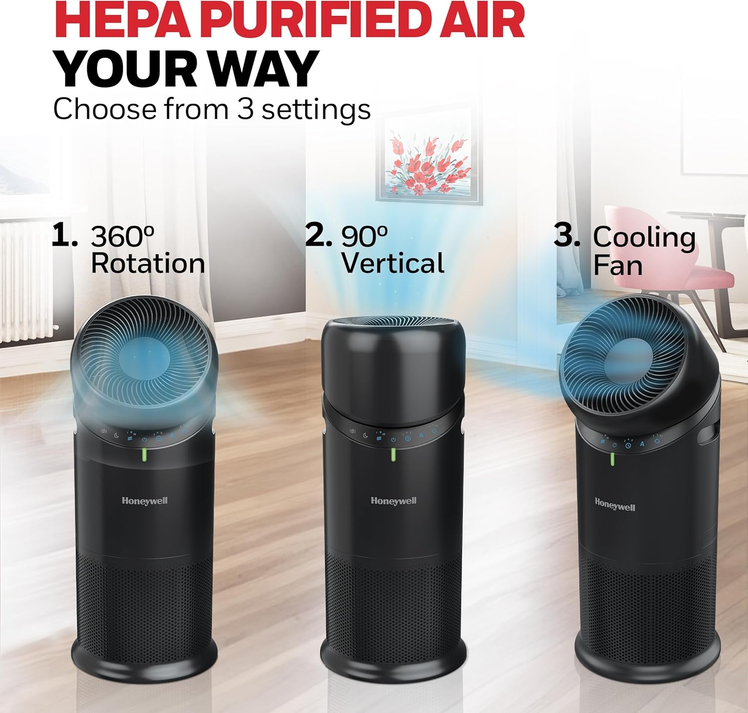 image:imageHoneywell Allergen Plus 3in1 HEPA Air Purifier for Home Fan amp Adjustable Airflow for Large Rooms up to 1928 Ft Air Quality Sensor Reduces Allergens Pet Dander amp Odors HPA6000 WhiteBlack