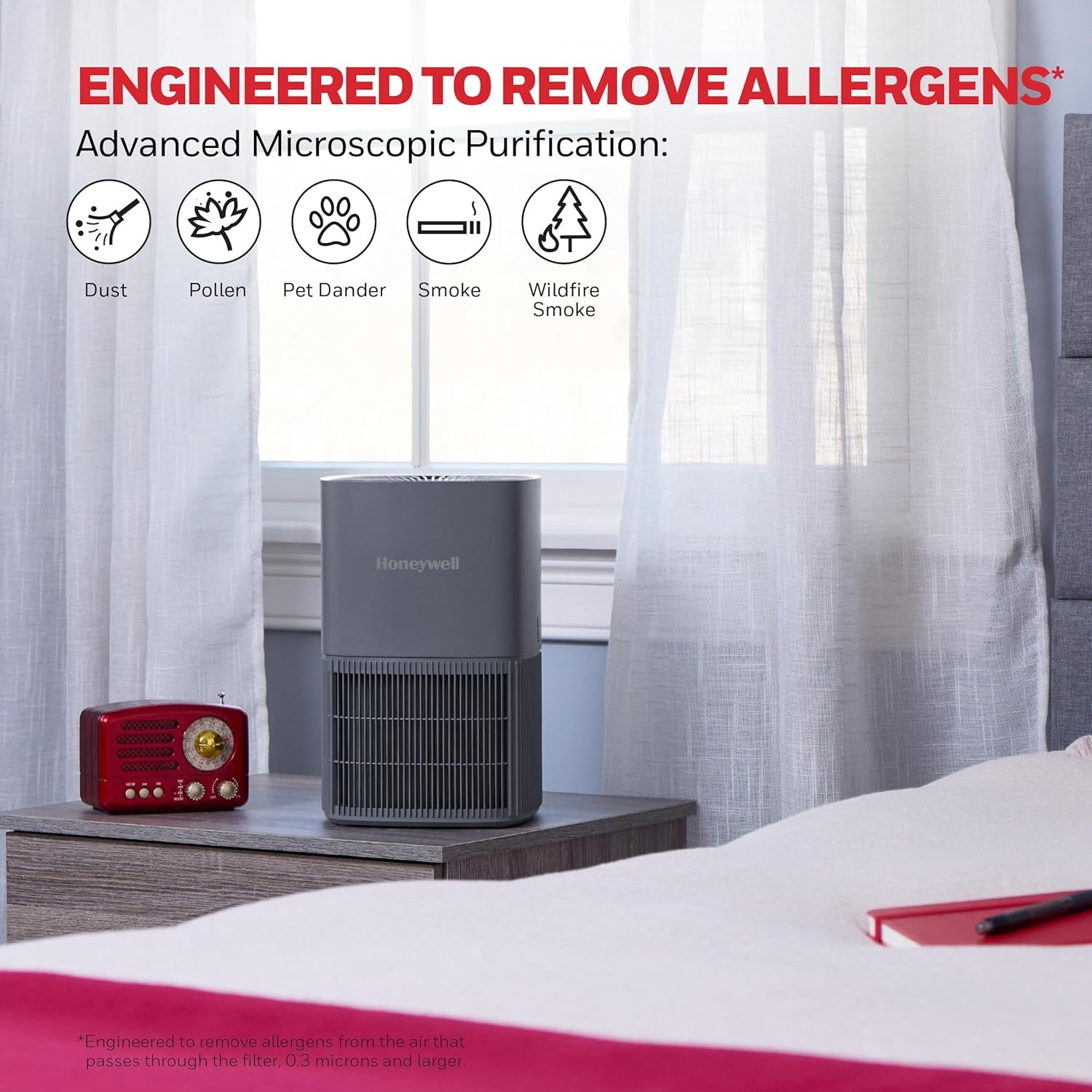 image:imageHoneywell Allergen Plus Compact HEPA Small Room Air Purifiers for Home Up to 530 Ft Coverage 3in1 Filter Pet Dander Smoke amp Odor Reducer Air Quality Sensor with Auto Mode Black HPA125BGrey