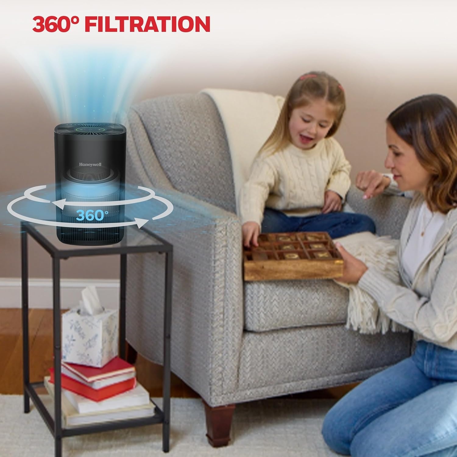 image:imageHoneywell Allergen Plus Compact HEPA Small Room Air Purifiers for Home Up to 530 Ft Coverage 3in1 Filter Pet Dander Smoke amp Odor Reducer Air Quality Sensor with Auto Mode Black HPA125BBlack