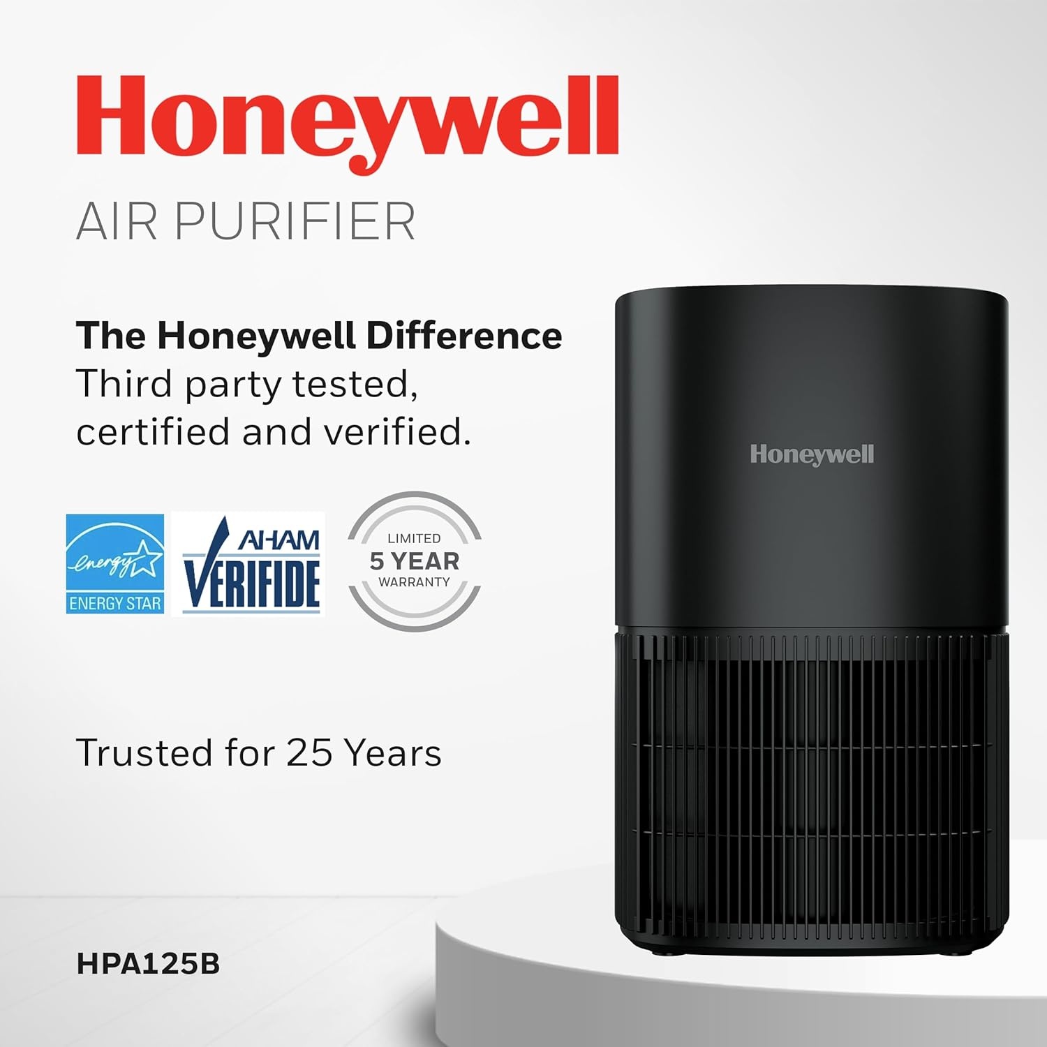 image:imageHoneywell Allergen Plus Compact HEPA Small Room Air Purifiers for Home Up to 530 Ft Coverage 3in1 Filter Pet Dander Smoke amp Odor Reducer Air Quality Sensor with Auto Mode Black HPA125BBlack