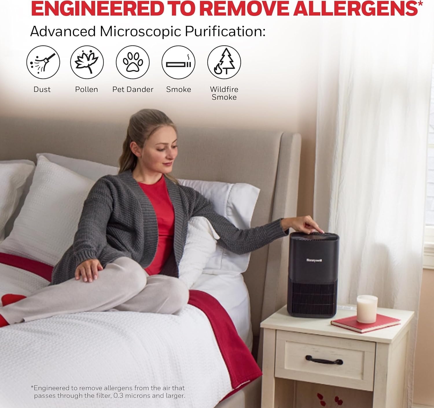 image:imageHoneywell Allergen Plus Compact HEPA Small Room Air Purifiers for Home Up to 530 Ft Coverage 3in1 Filter Pet Dander Smoke amp Odor Reducer Air Quality Sensor with Auto Mode Black HPA125BBlack
