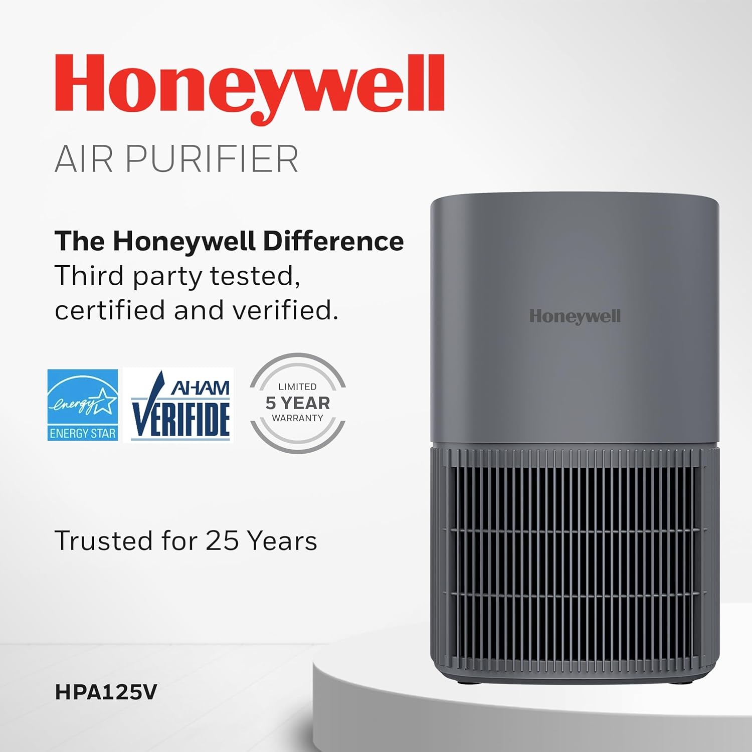 image:imageHoneywell Allergen Plus Compact HEPA Small Room Air Purifiers for Home Up to 530 Ft Coverage 3in1 Filter Pet Dander Smoke amp Odor Reducer Air Quality Sensor with Auto Mode Black HPA125BGrey
