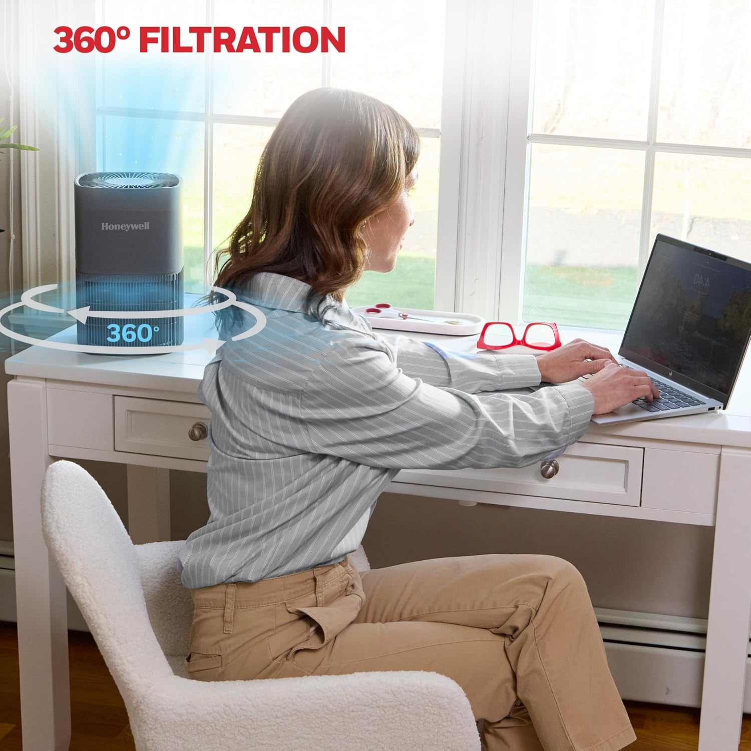 image:imageHoneywell Allergen Plus Compact HEPA Small Room Air Purifiers for Home Up to 530 Ft Coverage 3in1 Filter Pet Dander Smoke amp Odor Reducer Air Quality Sensor with Auto Mode Black HPA125BGrey