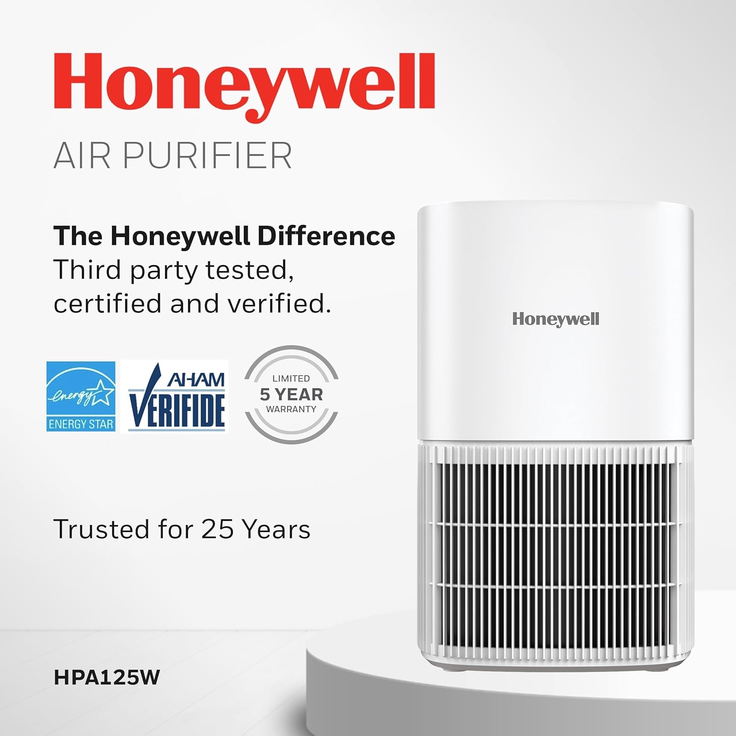 image:imageHoneywell Allergen Plus Compact HEPA Small Room Air Purifiers for Home Up to 530 Ft Coverage 3in1 Filter Pet Dander Smoke amp Odor Reducer Air Quality Sensor with Auto Mode Black HPA125BWhite