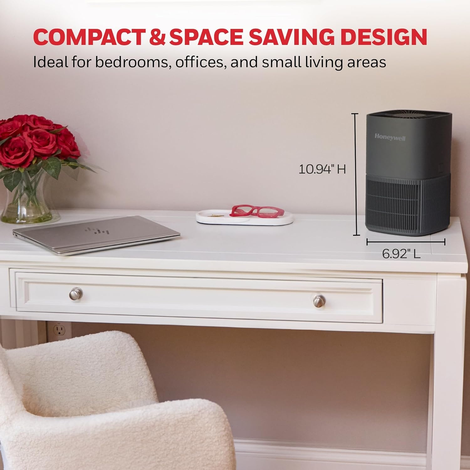 image:imageHoneywell Allergen Plus Compact HEPA Small Room Air Purifiers for Home Up to 530 Ft Coverage 3in1 Filter Pet Dander Smoke amp Odor Reducer Air Quality Sensor with Auto Mode Black HPA125BGrey