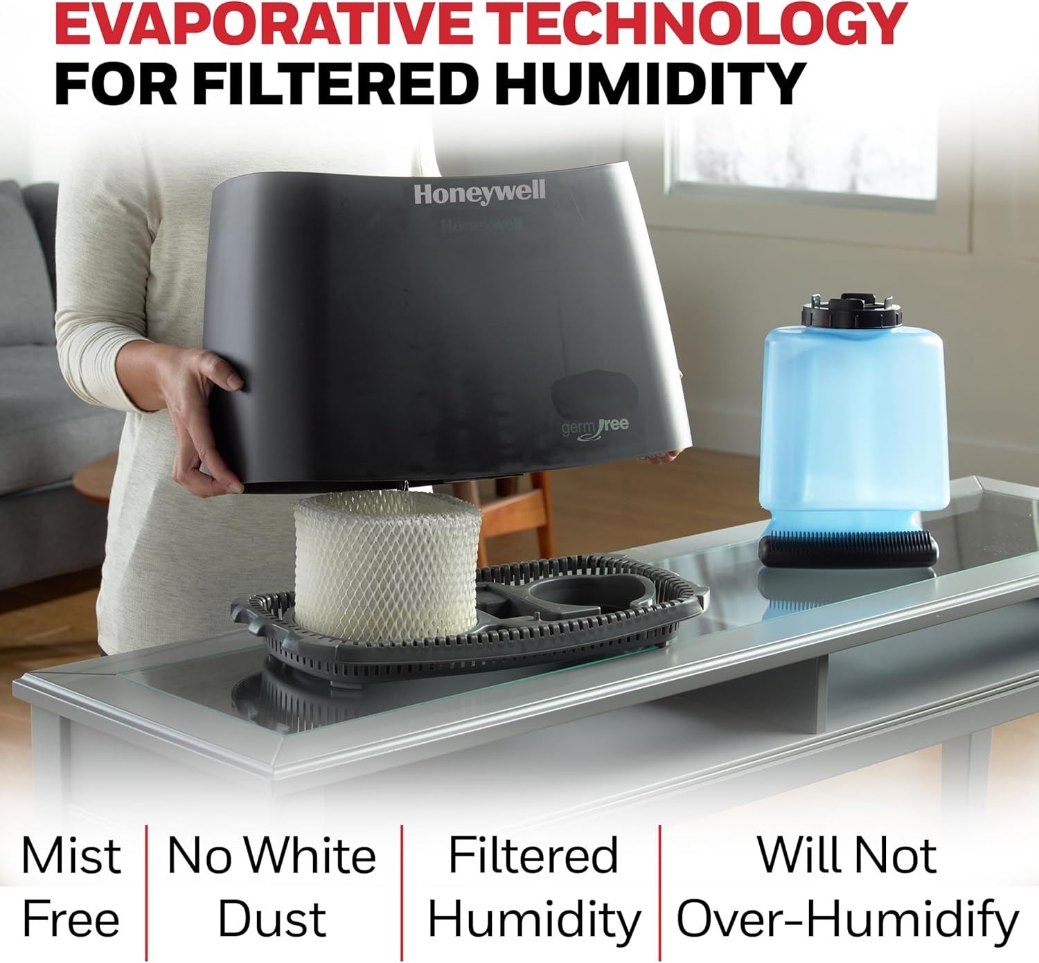 image:imageHoneywell Cool Moisture Humidifier For Bedroom Medium Rooms 11 Gallon Invisible Moisture Humidifier for Baby Kids Quiet Easy to Clean UV Technology Black HCM350B