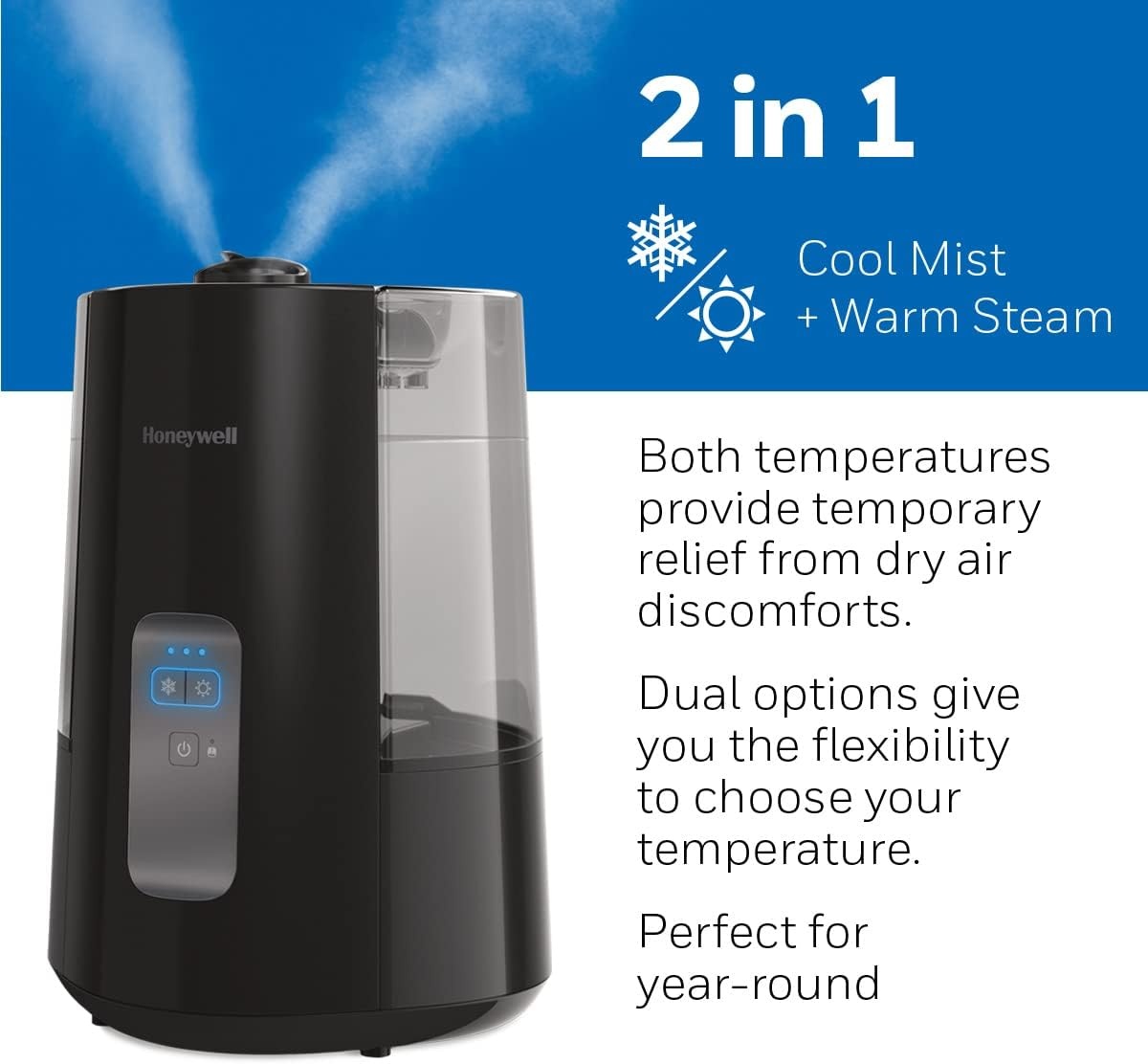image:imageHoneywell Dual Comfort Cool Warm Mist humidifier Humidifier for Bedroom Office Living Room and Home Provides Temporary Relief from Dry air discomforts Black HWC775B