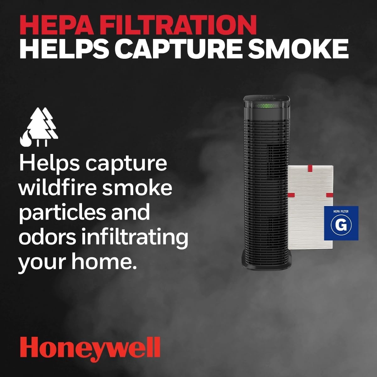 image:imageHoneywell HEPA Air Purifier Filter G 1Pack for HPA030HPA080 amp HPA180 Series Airborne Allergen Air Filter Targets WildfireSmoke Pollen Pet Dander and Dust14 x 49 x 10