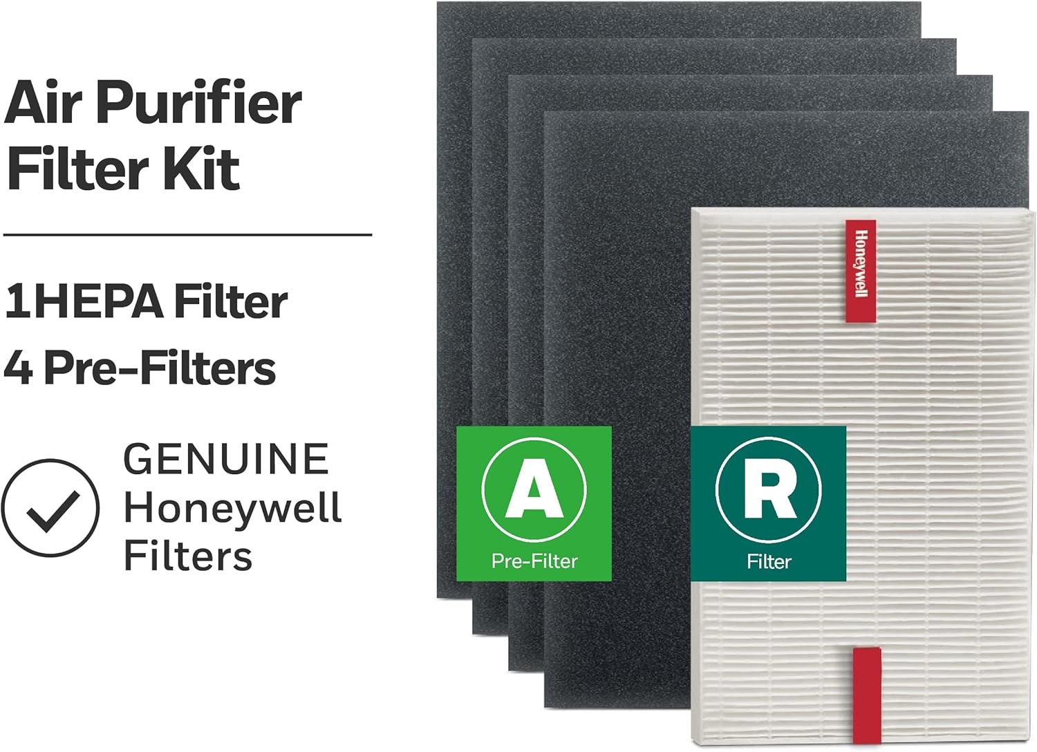 image:imageHoneywell HEPA Air Purifier Filter Kit Includes 1 HEPA R Replacement Filter and 4 A Carbon PreCut PreFilters Airborne Allergen Air Filter Targets WildfireSmoke Pollen Pet Dander and DustHRFARVP100