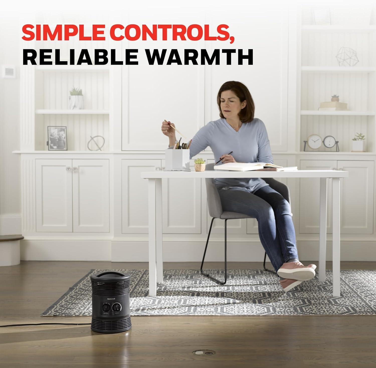 image:imageHoneywell HHF360V 360 Degree Surround Fan Forced Heater with Surround Heat Output Charcoal Grey Energy Efficient Portable Heater with Adjustable Thermostat amp 2 Heat Settings Small