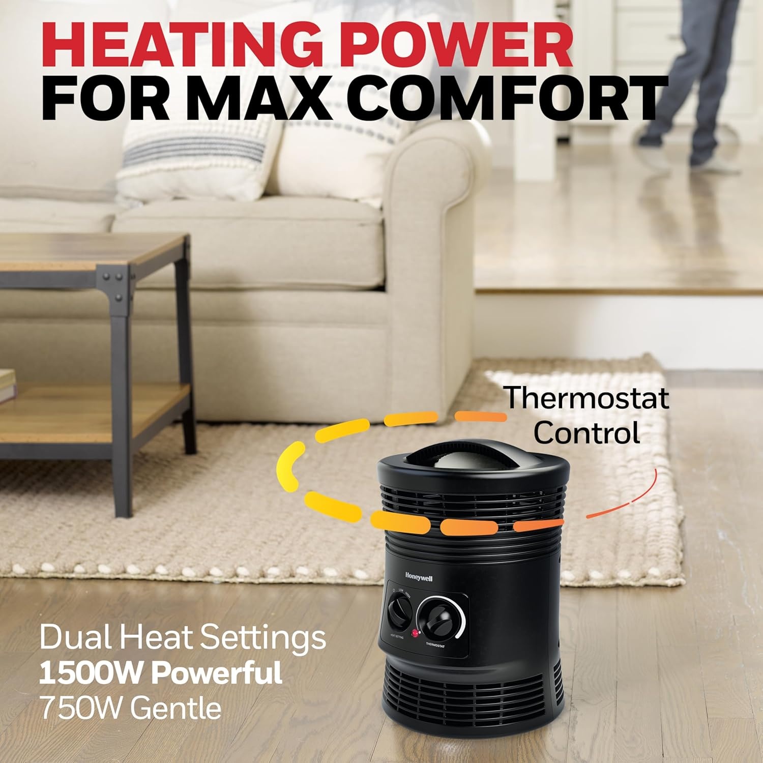 image:imageHoneywell HHF360V 360 Degree Surround Fan Forced Heater with Surround Heat Output Charcoal Grey Energy Efficient Portable Heater with Adjustable Thermostat amp 2 Heat Settings Small