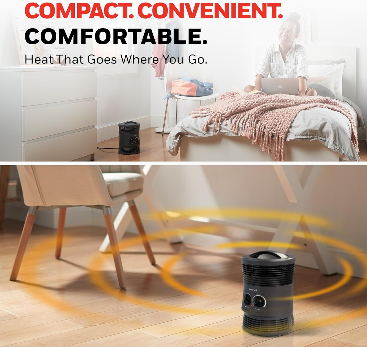 image:imageHoneywell HHF360V 360 Degree Surround Fan Forced Heater with Surround Heat Output Charcoal Grey Energy Efficient Portable Heater with Adjustable Thermostat amp 2 Heat Settings Small