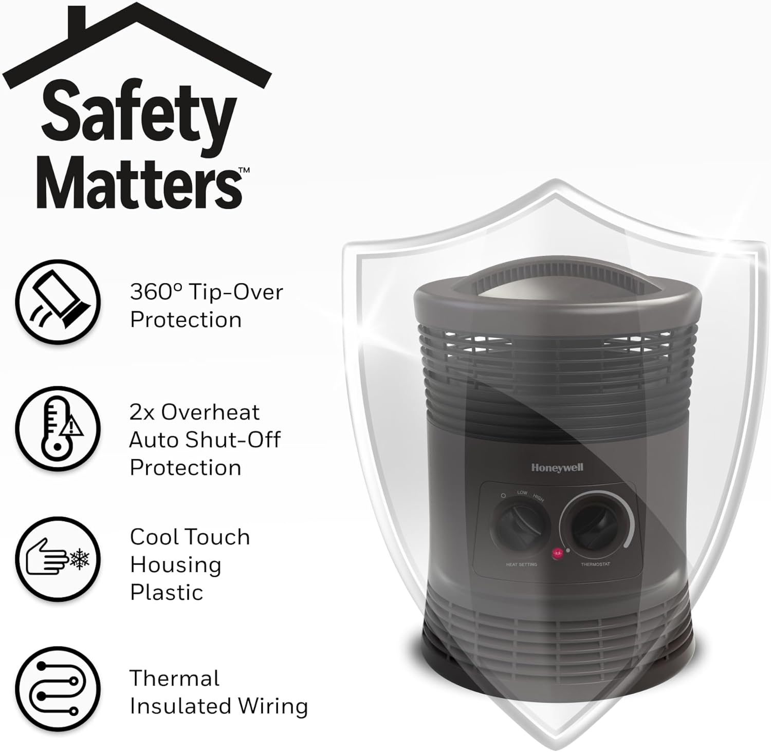 image:imageHoneywell HHF360V 360 Degree Surround Fan Forced Heater with Surround Heat Output Charcoal Grey Energy Efficient Portable Heater with Adjustable Thermostat amp 2 Heat Settings Small