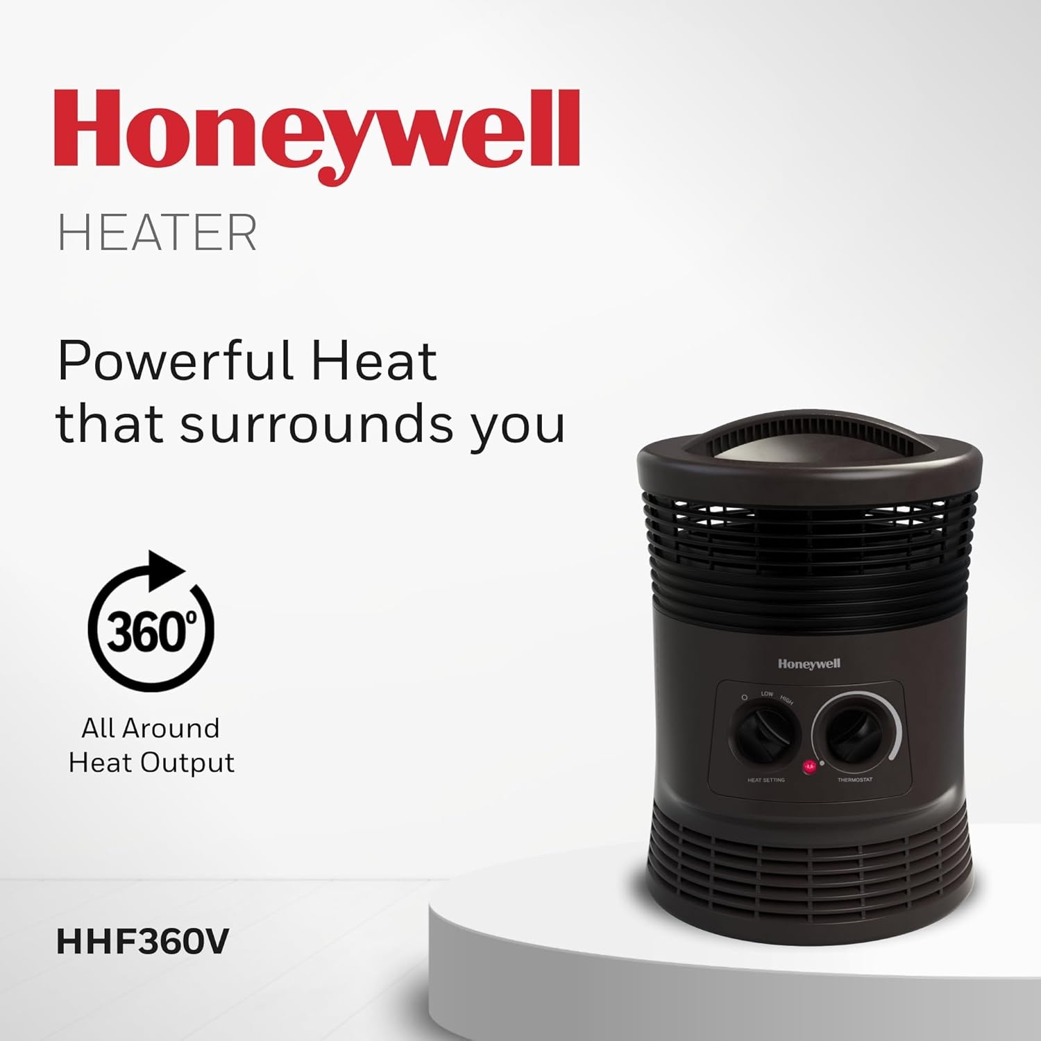 image:imageHoneywell HHF360V 360 Degree Surround Fan Forced Heater with Surround Heat Output Charcoal Grey Energy Efficient Portable Heater with Adjustable Thermostat amp 2 Heat Settings Small