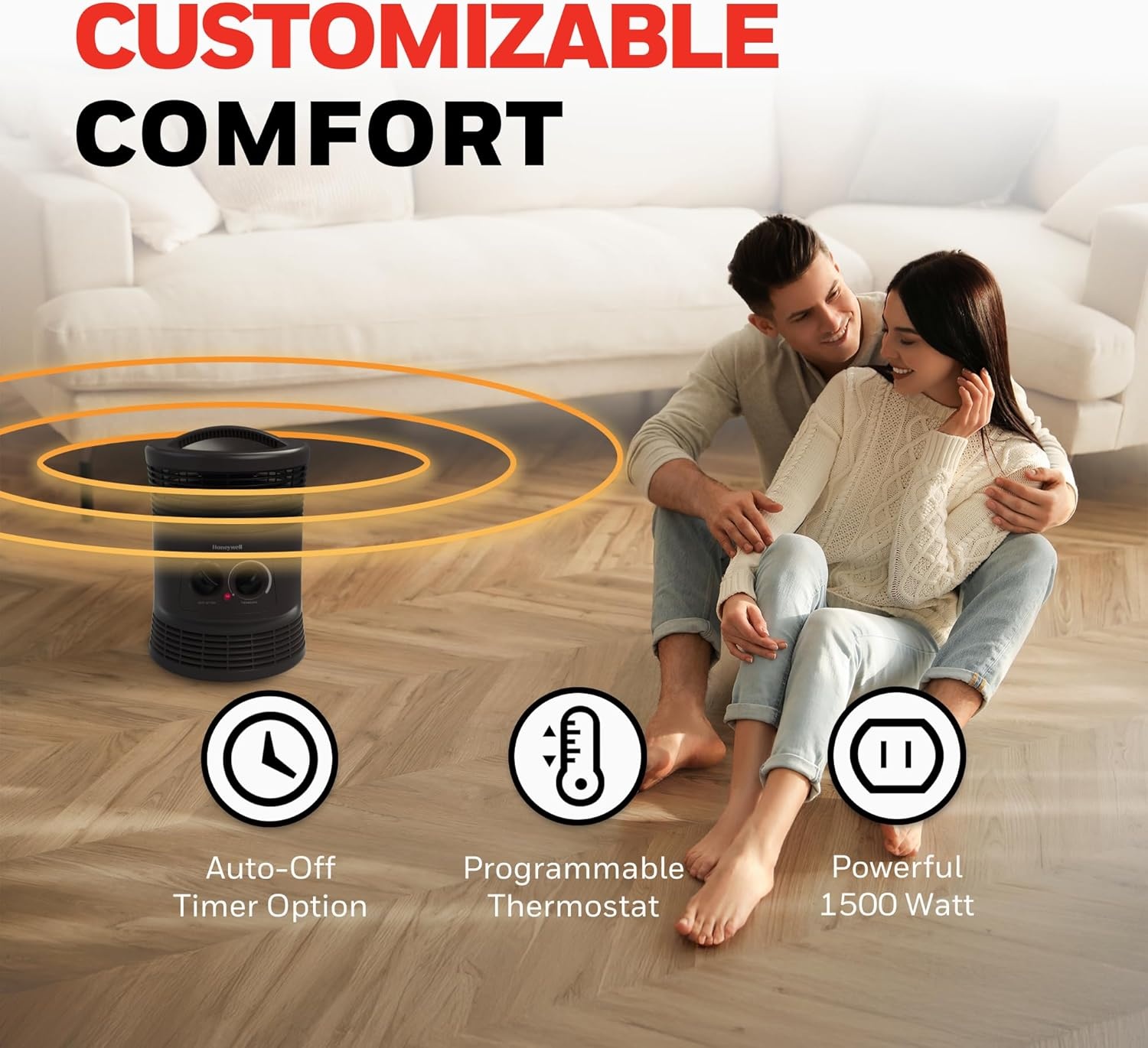 image:imageHoneywell HHF360V 360 Degree Surround Fan Forced Heater with Surround Heat Output Charcoal Grey Energy Efficient Portable Heater with Adjustable Thermostat amp 2 Heat Settings Small