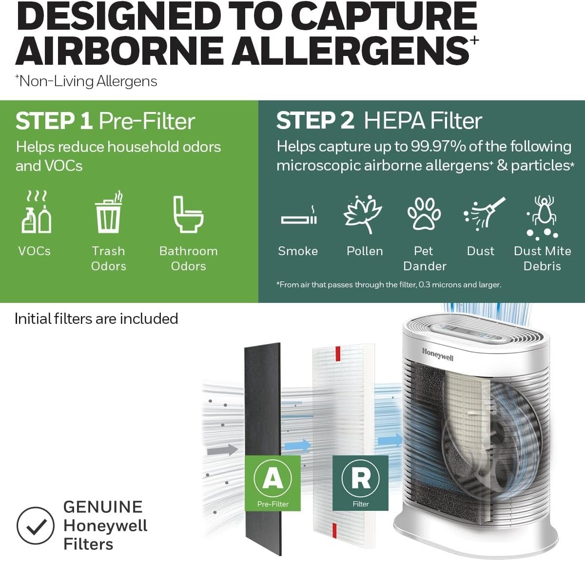 image:imageHoneywell HPA200 HEPA Air Purifier for Large Rooms Microscopic Airborne Allergen Reducer Cleans Up To 1500 Sq Ft in 1 Hour WildfireSmoke Pollen Pet Dander and Dust Air Purifier BlackWhite