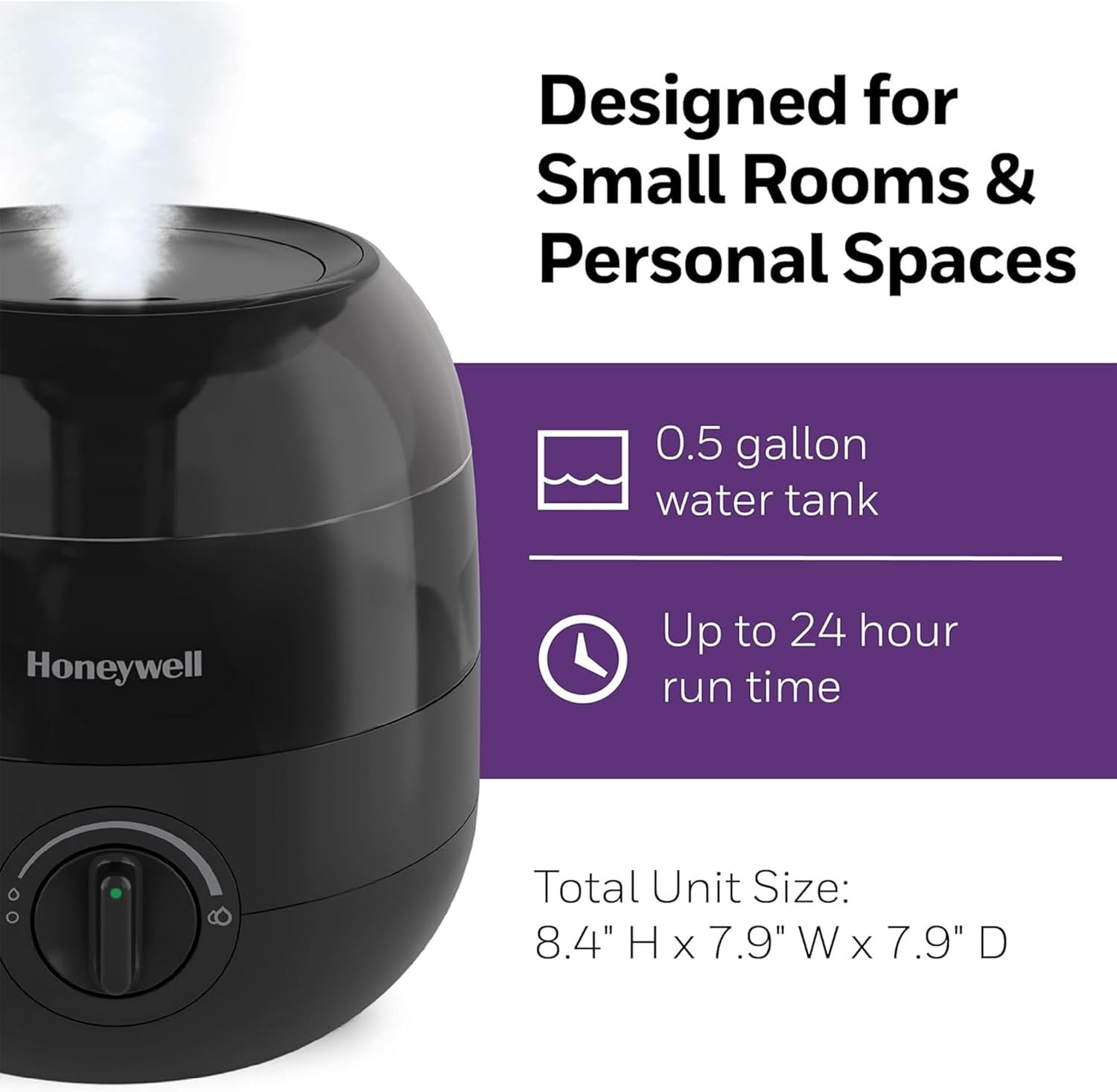 image:imageHoneywell Mini Cool Mist humidifier Easy to Fill and Clean humidifier for small Bedroom Kids Rooms or office Ultra Quiet Operation and Auto ShutOff White HUL525WBlack