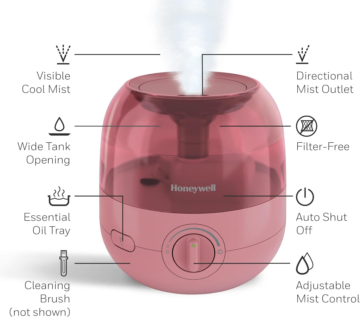 image:imageHoneywell Mini Cool Mist humidifier Easy to Fill and Clean humidifier for small Bedroom Kids Rooms or office Ultra Quiet Operation and Auto ShutOff White HUL525WRose