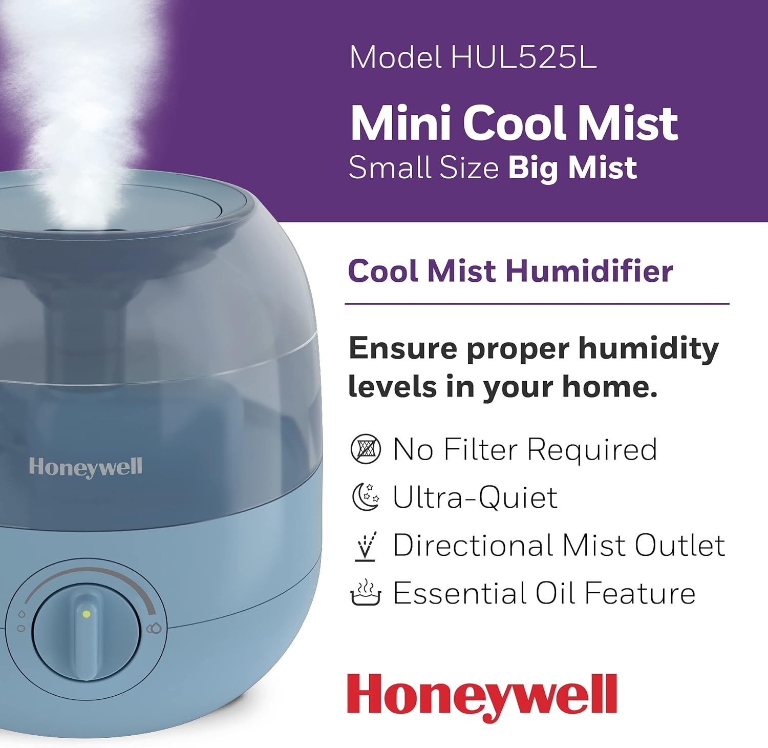 image:imageHoneywell Mini Cool Mist humidifier Easy to Fill and Clean humidifier for small Bedroom Kids Rooms or office Ultra Quiet Operation and Auto ShutOff White HUL525WSlate Blue
