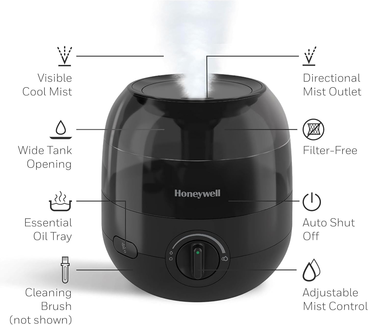 image:imageHoneywell Mini Cool Mist humidifier Easy to Fill and Clean humidifier for small Bedroom Kids Rooms or office Ultra Quiet Operation and Auto ShutOff White HUL525WBlack