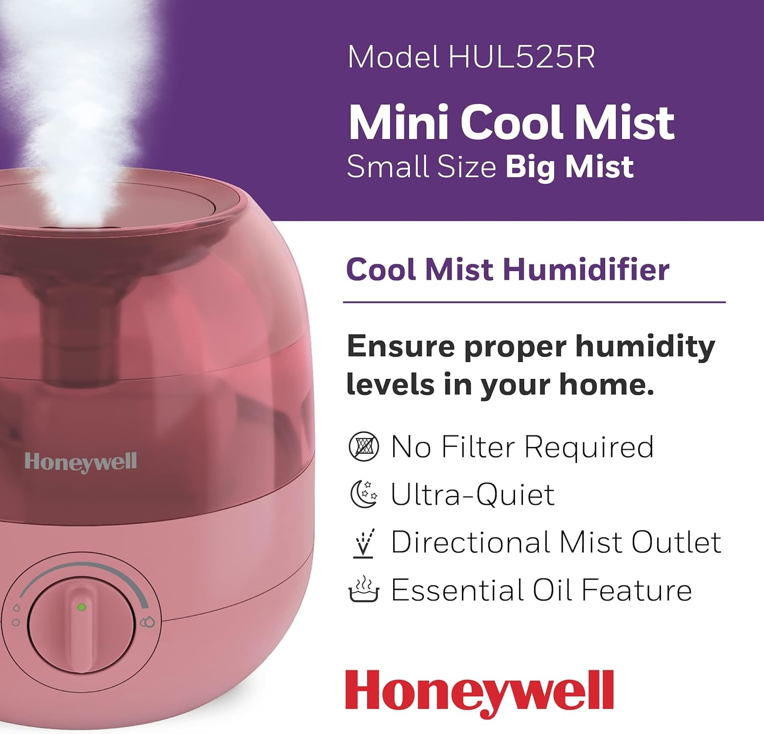 image:imageHoneywell Mini Cool Mist humidifier Easy to Fill and Clean humidifier for small Bedroom Kids Rooms or office Ultra Quiet Operation and Auto ShutOff White HUL525WRose