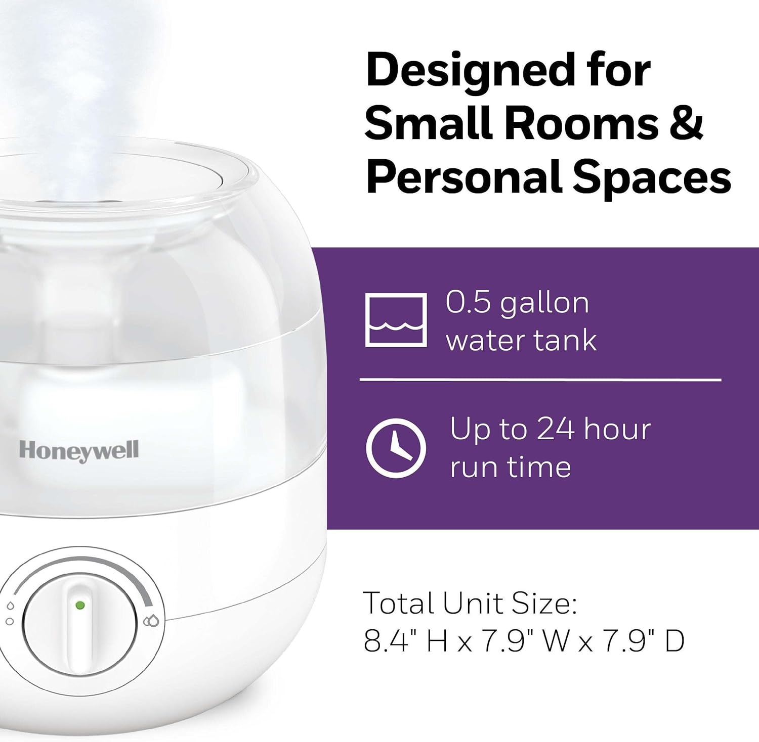 image:imageHoneywell Mini Cool Mist humidifier Easy to Fill and Clean humidifier for small Bedroom Kids Rooms or office Ultra Quiet Operation and Auto ShutOff White HUL525WWhite