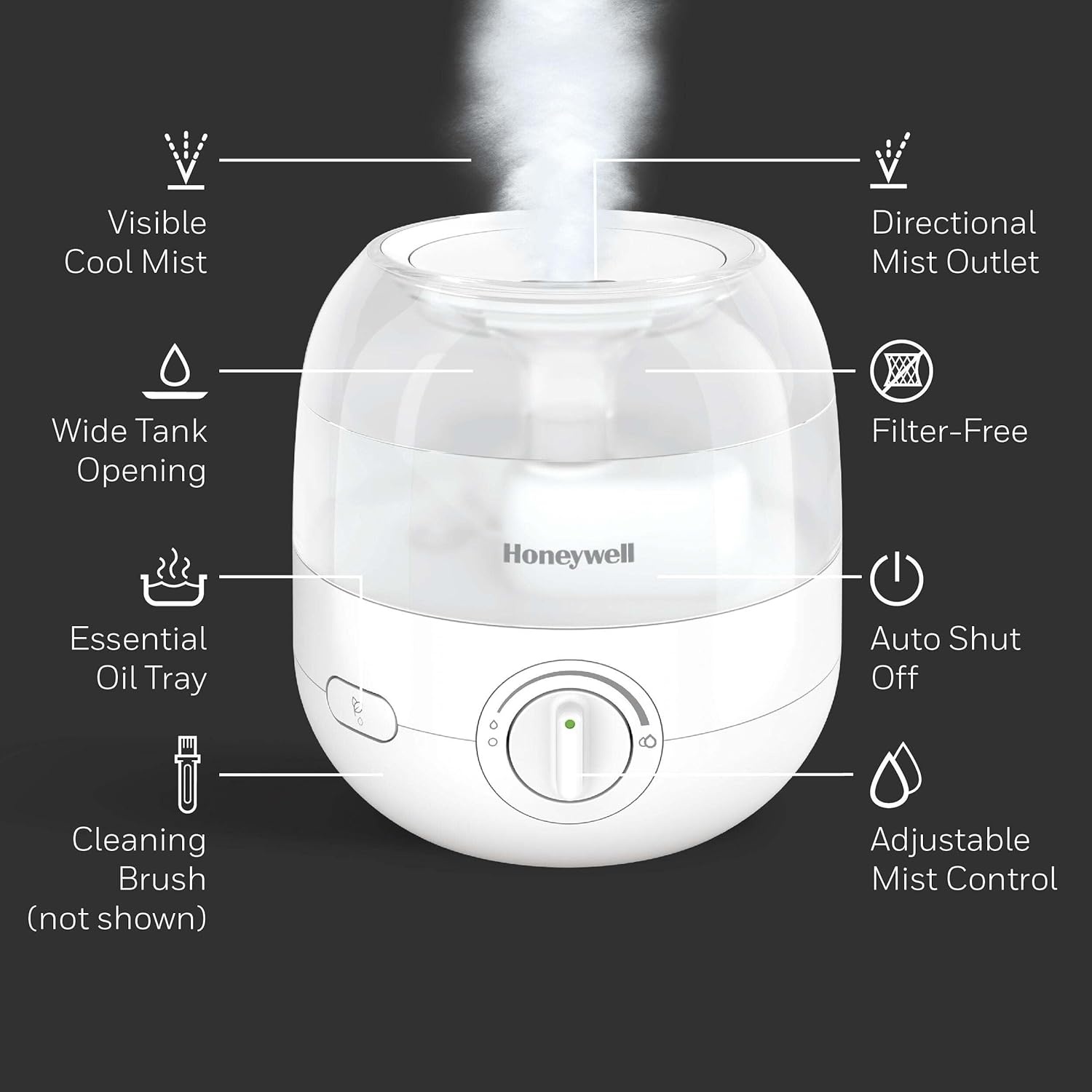 image:imageHoneywell Mini Cool Mist humidifier Easy to Fill and Clean humidifier for small Bedroom Kids Rooms or office Ultra Quiet Operation and Auto ShutOff White HUL525WWhite