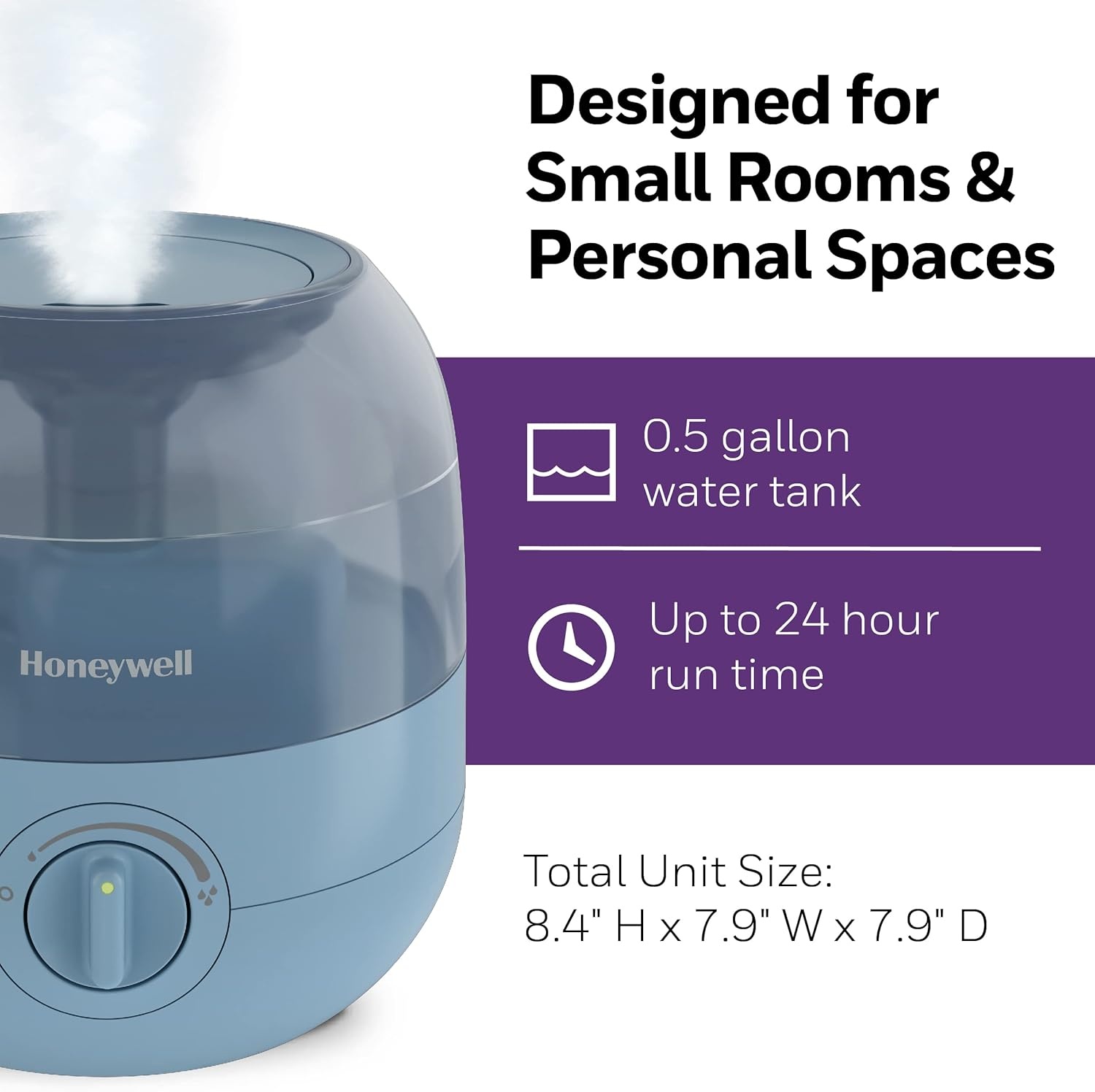 image:imageHoneywell Mini Cool Mist humidifier Easy to Fill and Clean humidifier for small Bedroom Kids Rooms or office Ultra Quiet Operation and Auto ShutOff White HUL525WSlate Blue