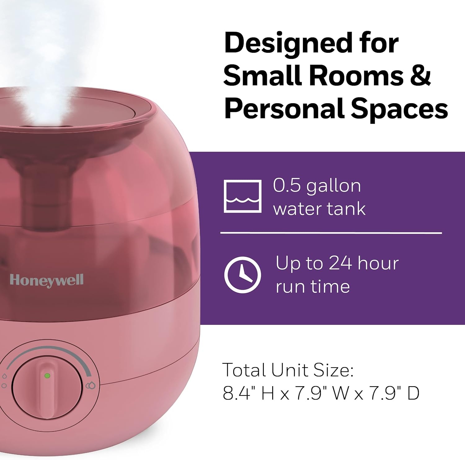 image:imageHoneywell Mini Cool Mist humidifier Easy to Fill and Clean humidifier for small Bedroom Kids Rooms or office Ultra Quiet Operation and Auto ShutOff White HUL525WRose