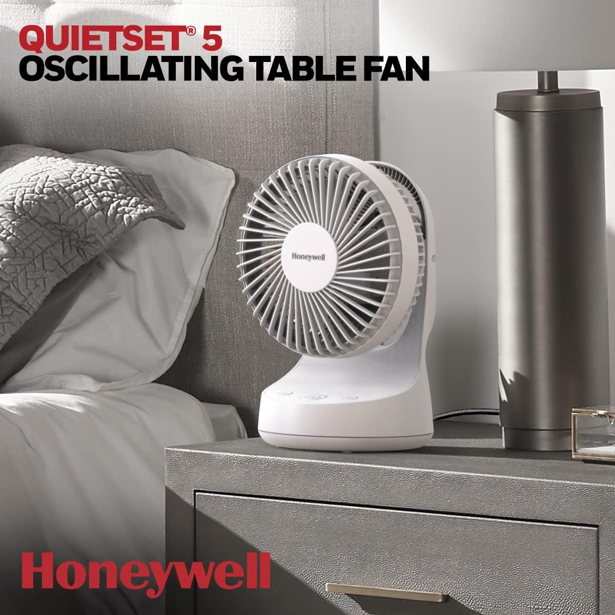 image:imageHoneywell QuietSet 5 Oscillating Table Fan White Personal and Small Room Fan with Quiet Operation and 5 Levels of Power and SoundWhite