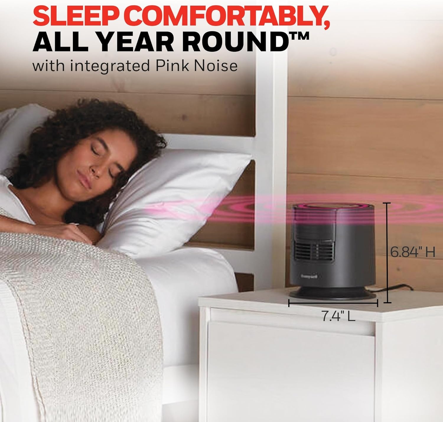 image:imageHoneywell QuietSet Personal Sleep Fan Noise Machine with Pink Noise 3 Speeds Adjustable Head Nightstand and Bedside Fan Black HTF300B