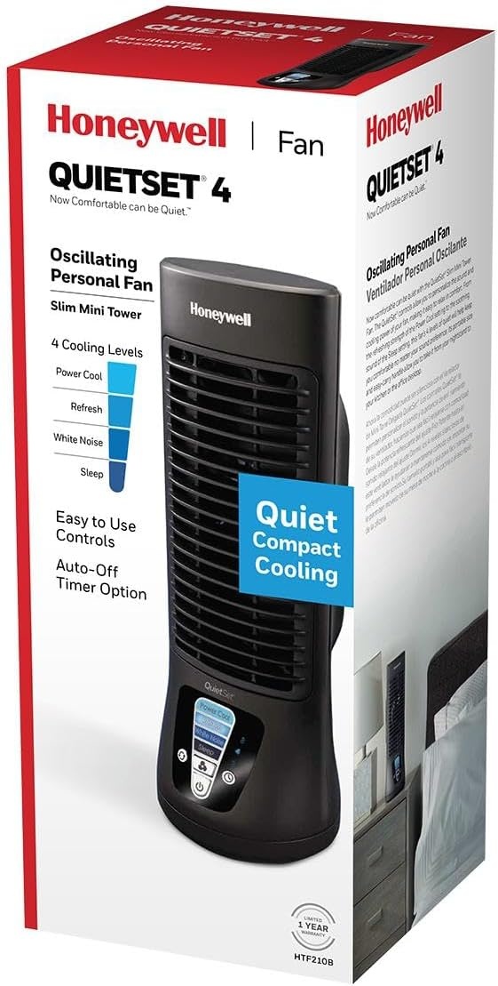 image:imageHoneywell QuietSet Personal Table Fan Oscillating Personal Desk Fan with Quiet Operation 4 Levels of Power and Sound Black HTF210BFan