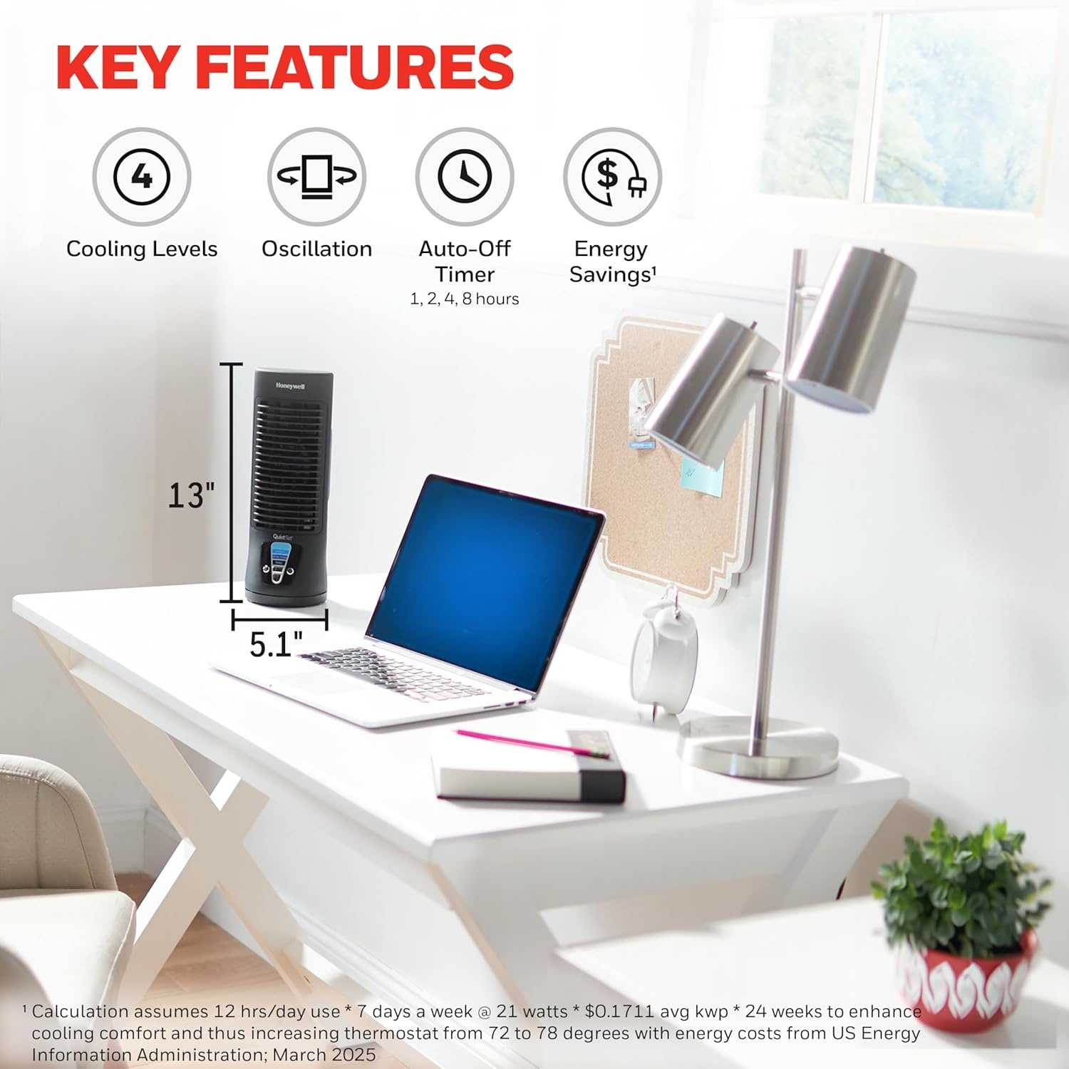 image:imageHoneywell QuietSet Personal Table Fan Oscillating Personal Desk Fan with Quiet Operation 4 Levels of Power and Sound Black HTF210BFan Pack of 2