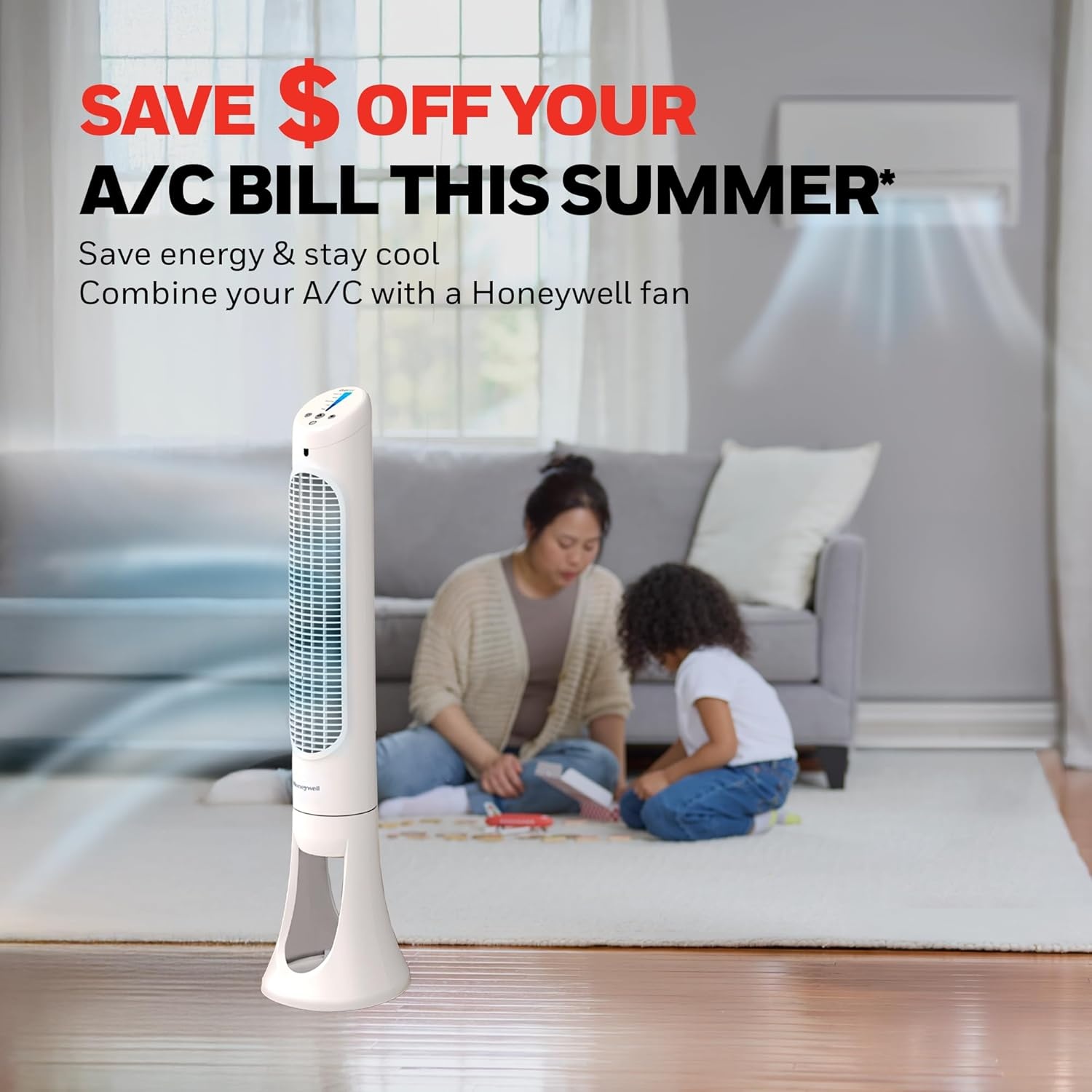 image:imageHoneywell QuietSet Whole Room Oscillating Tower Fan with Remote White HYF260