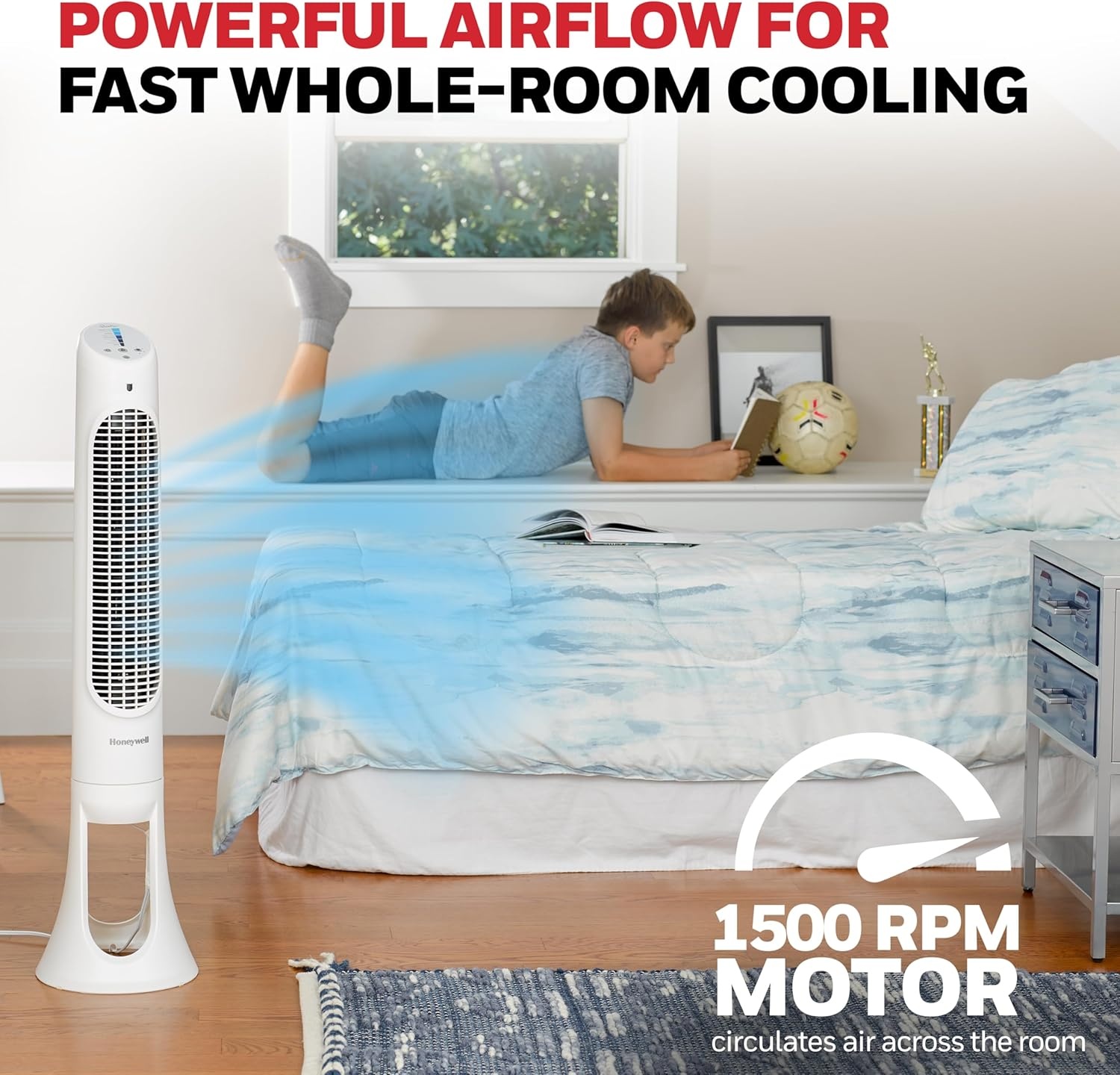 image:imageHoneywell QuietSet Whole Room Oscillating Tower Fan with Remote White HYF260