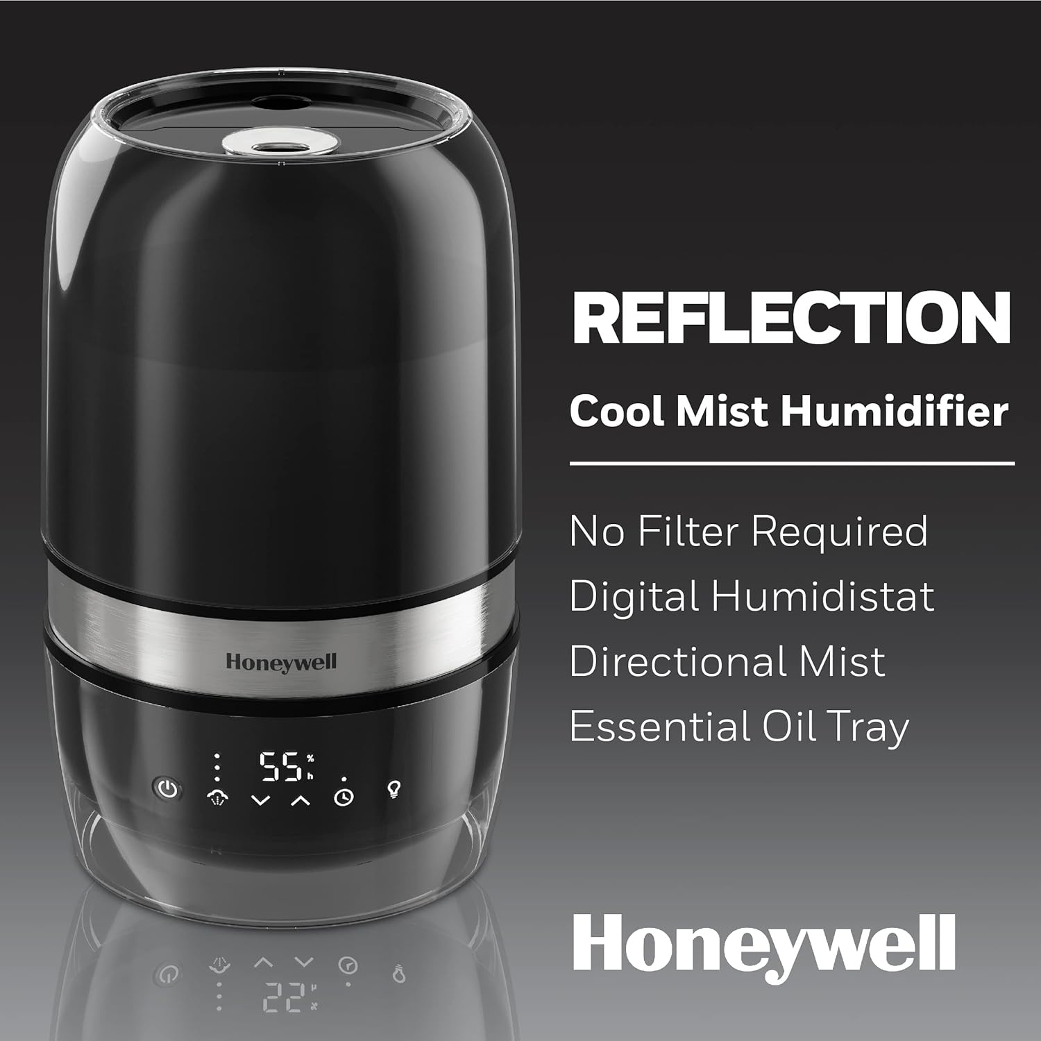 image:imageHoneywell Reflection Ultrasonic Cool Mist Humidifier Cool Mist Top Fill Humidifier for Medium Room Bedroom Kids Room and Office Helps relieve cough and congestion Black HUL900B