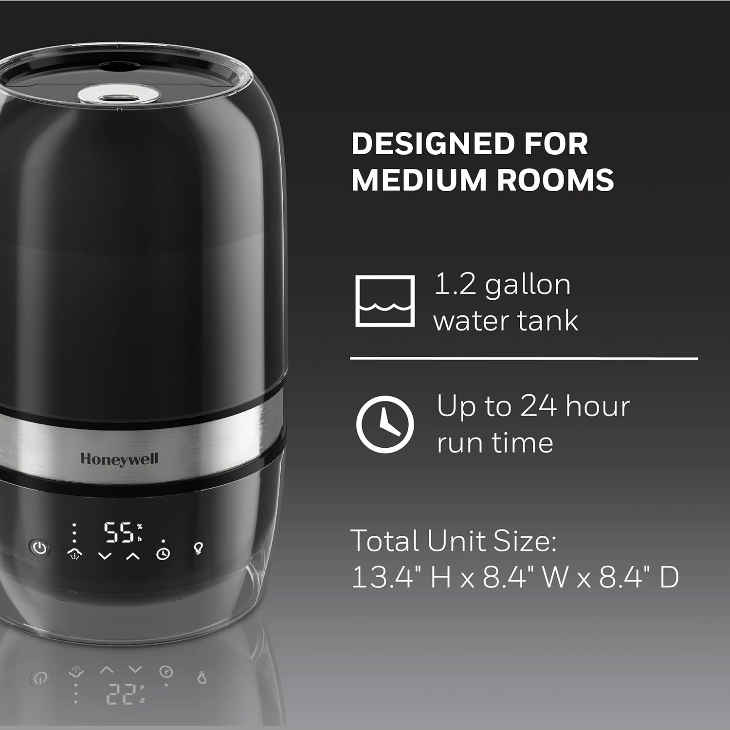 image:imageHoneywell Reflection Ultrasonic Cool Mist Humidifier Cool Mist Top Fill Humidifier for Medium Room Bedroom Kids Room and Office Helps relieve cough and congestion Black HUL900B