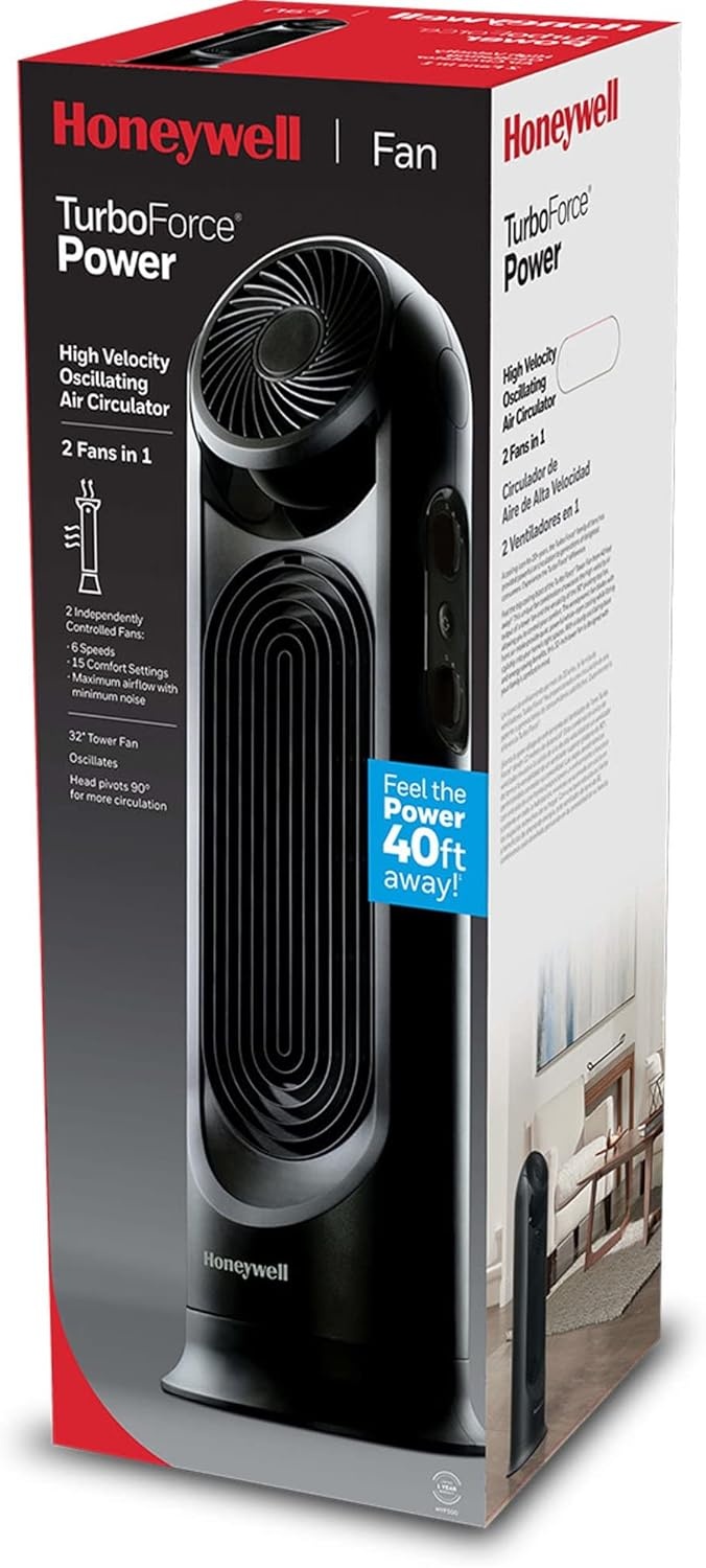 image:imageHoneywell TurboForce Tower Fan 2in1 Fan with 6 speeds quiet operation quality Stylish Tower Fan for home room bedroom or home office Black HYF502Fan